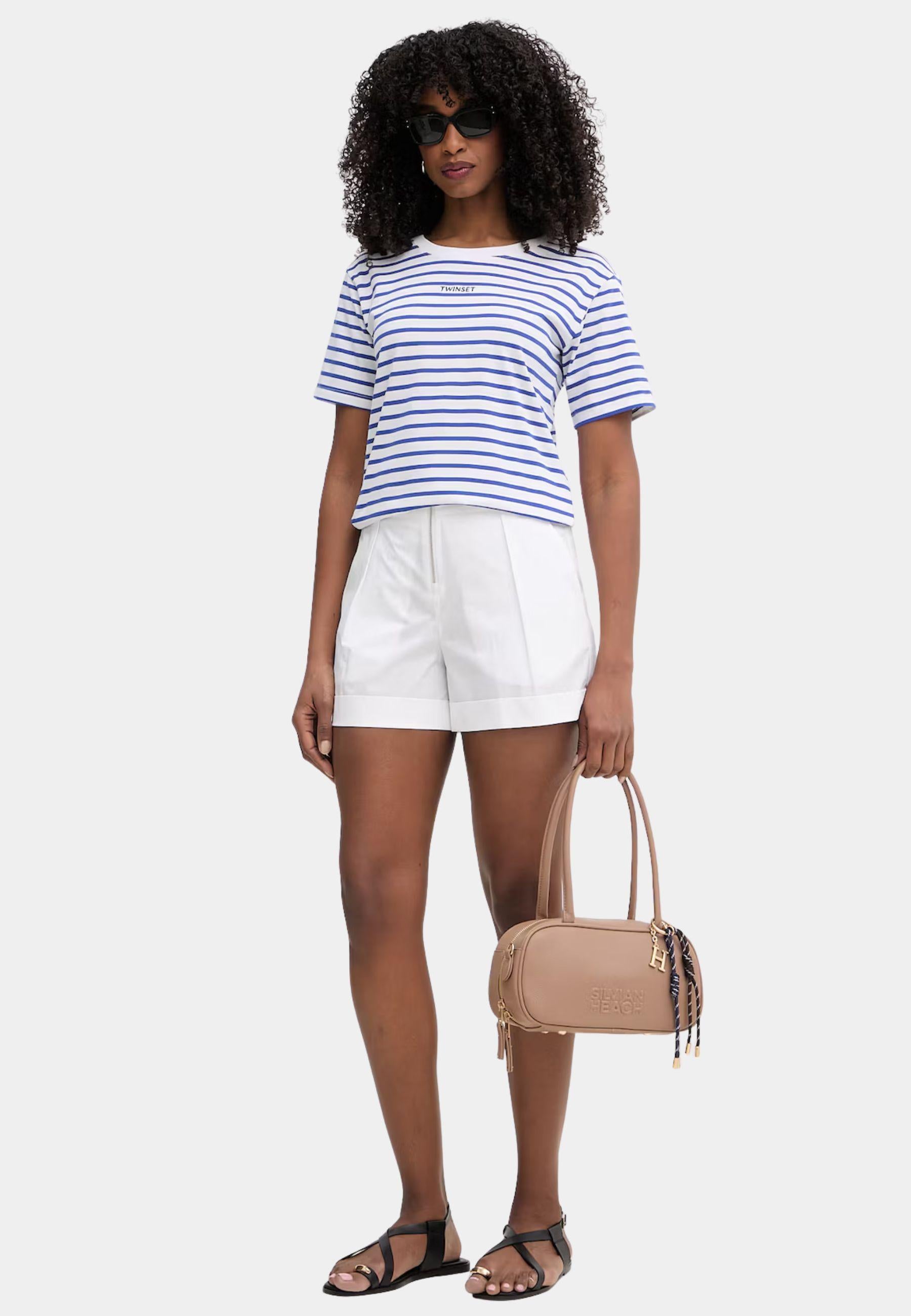 T-shirt Twinset a Righe Blu con Logo Ricamato