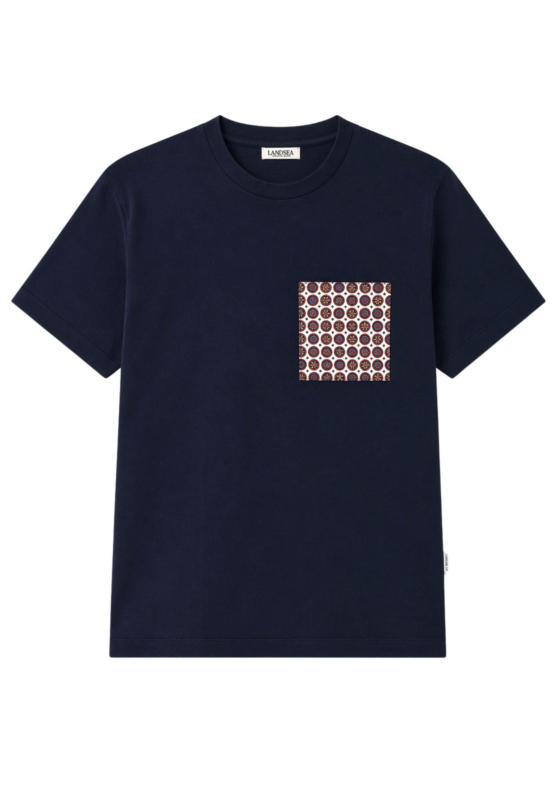 T-shirt in cotone con taschino stampa geometrica
