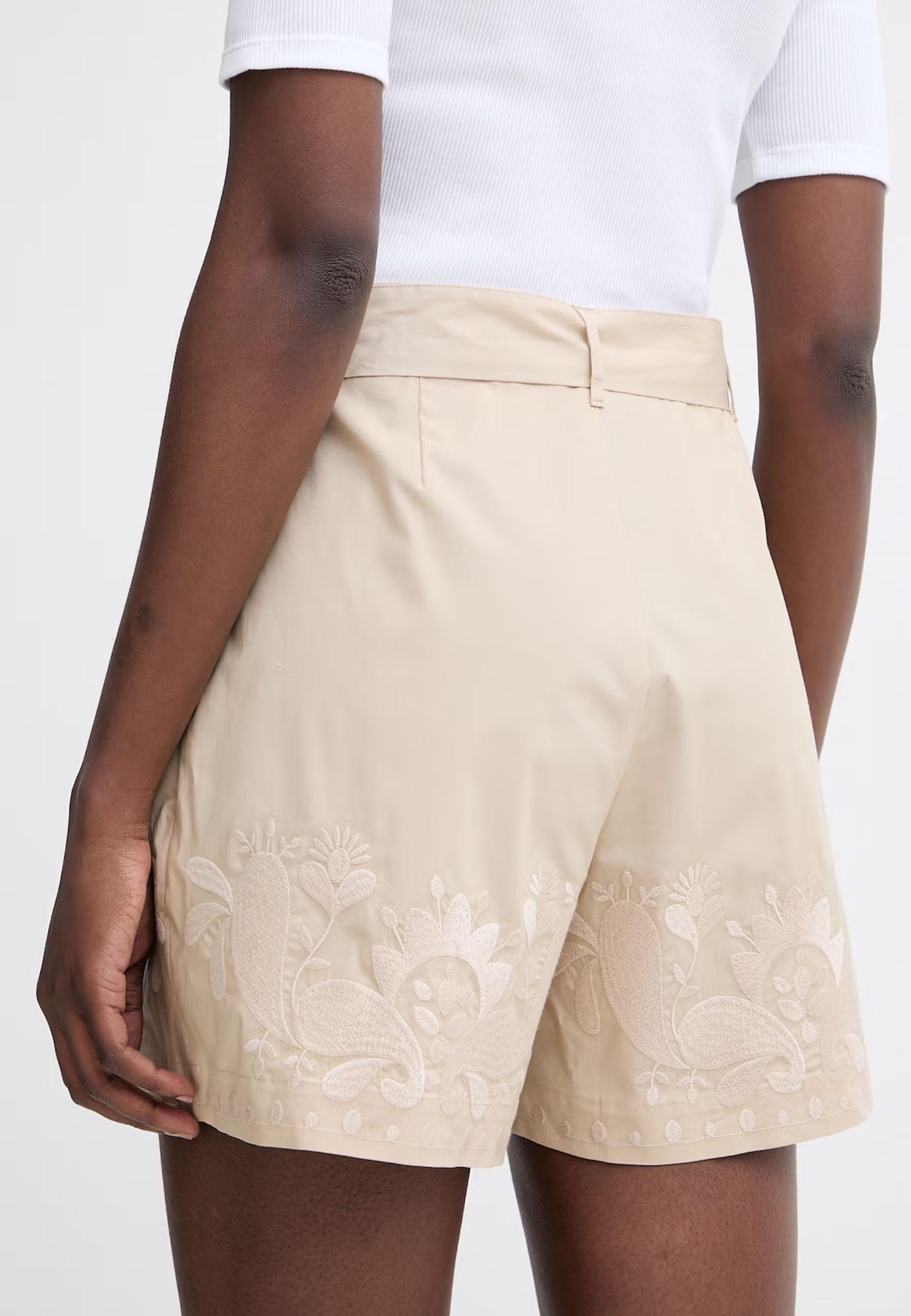 Shorts Twinset Milano in cotone elasticizzato con ricamo - Beige