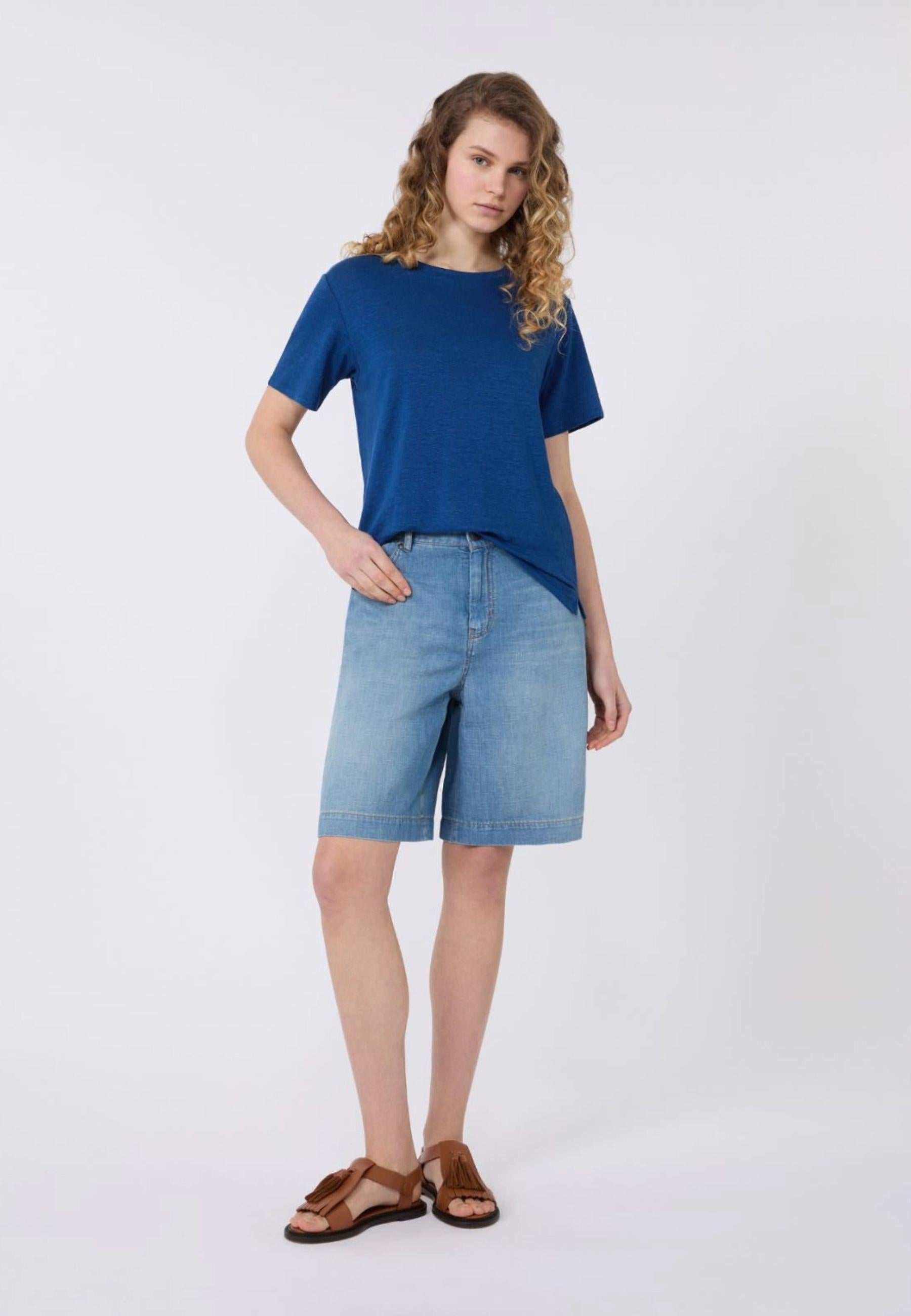 T-shirt basic in jersey di lino stretch - OCEANO