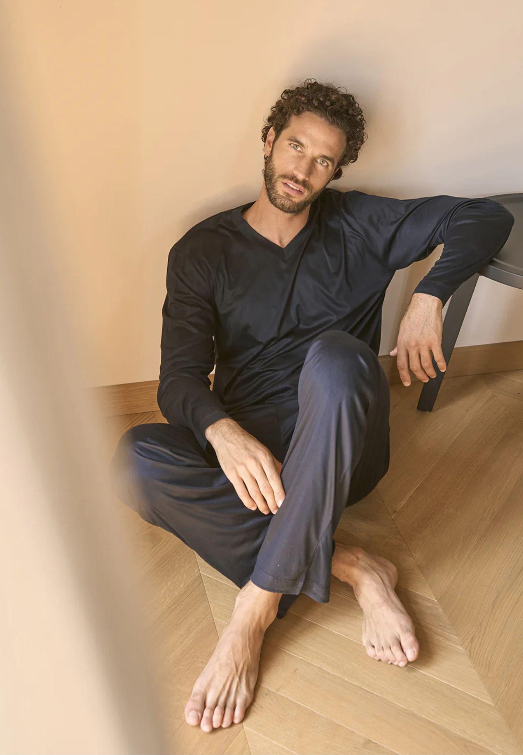 Pigiama Uomo Collo V in Lyocell 100% - Ultra Leggero e Traspirante
