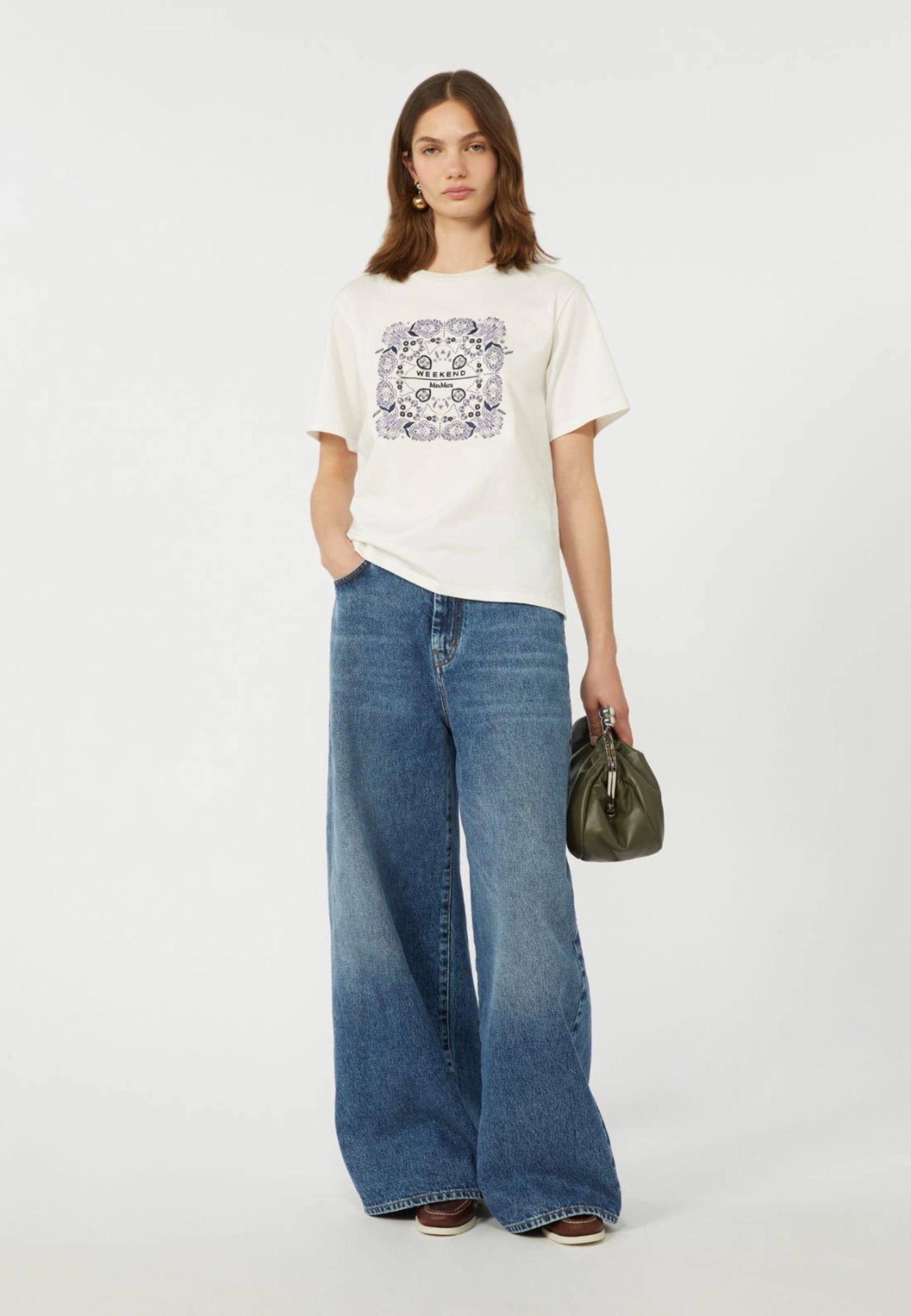 T-shirt in Cotone con Stampa e Ricami