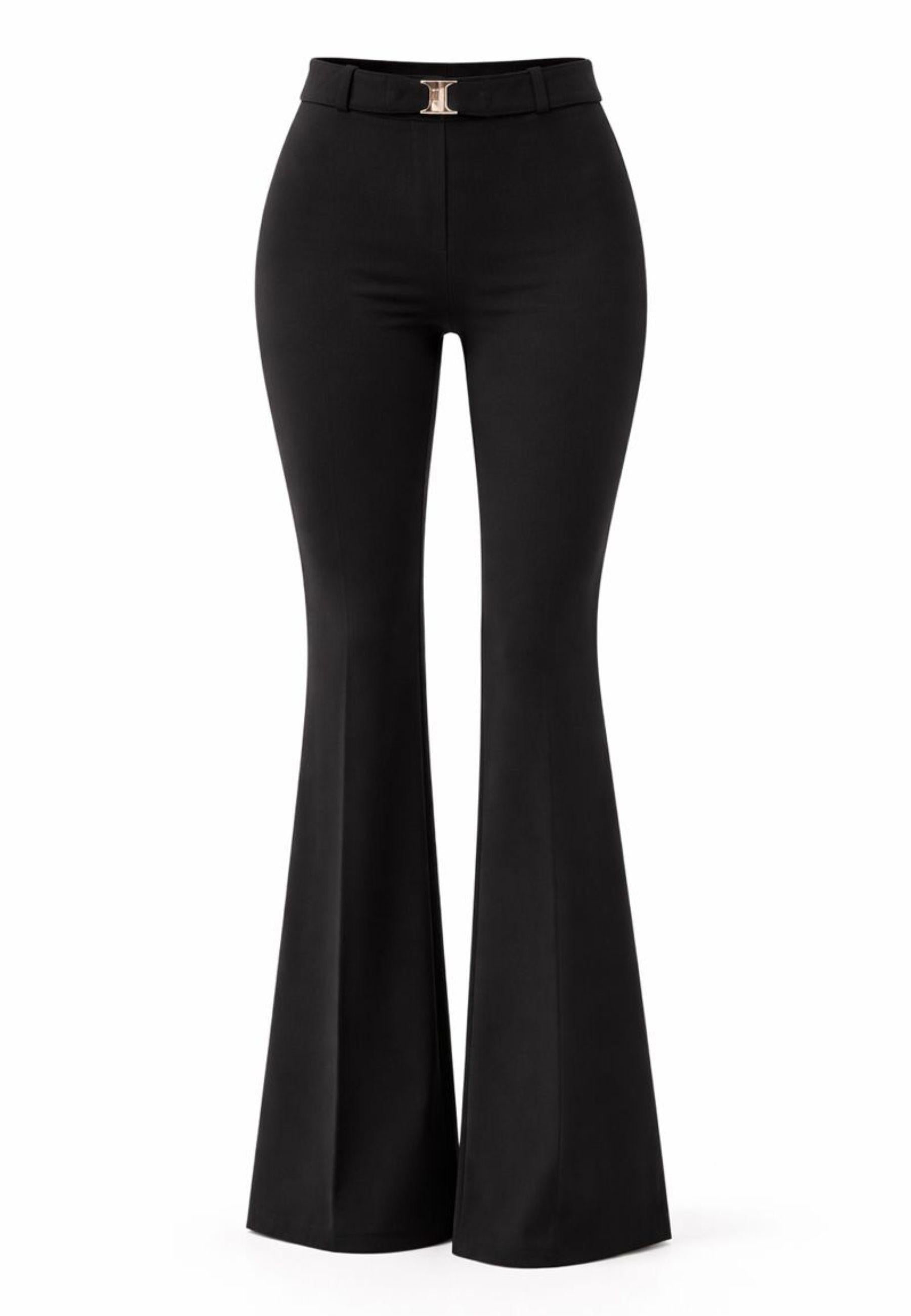 Pantalone nero a vita alta con gamba flare