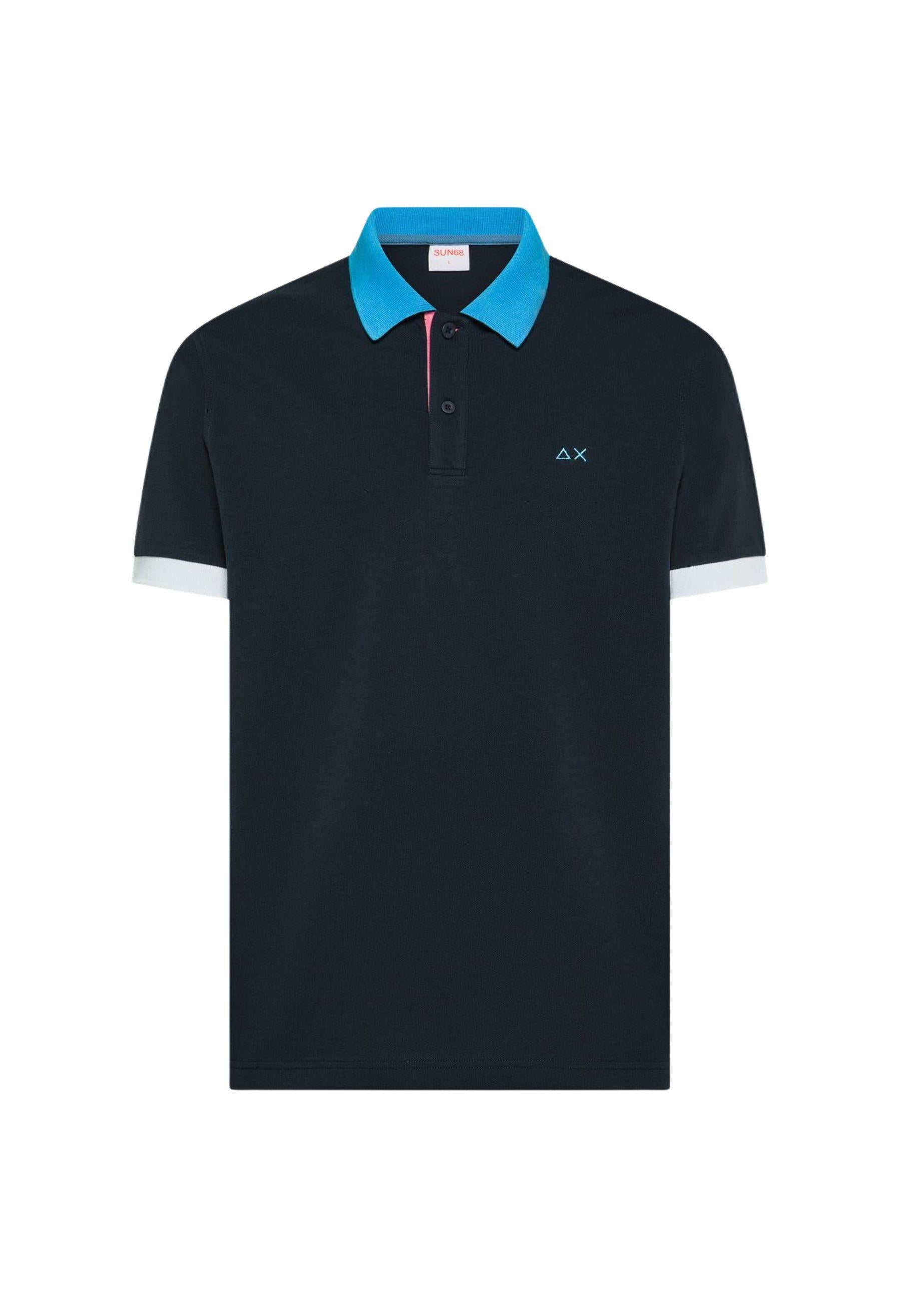 Polo in cotone blu navy con colletto a contrasto