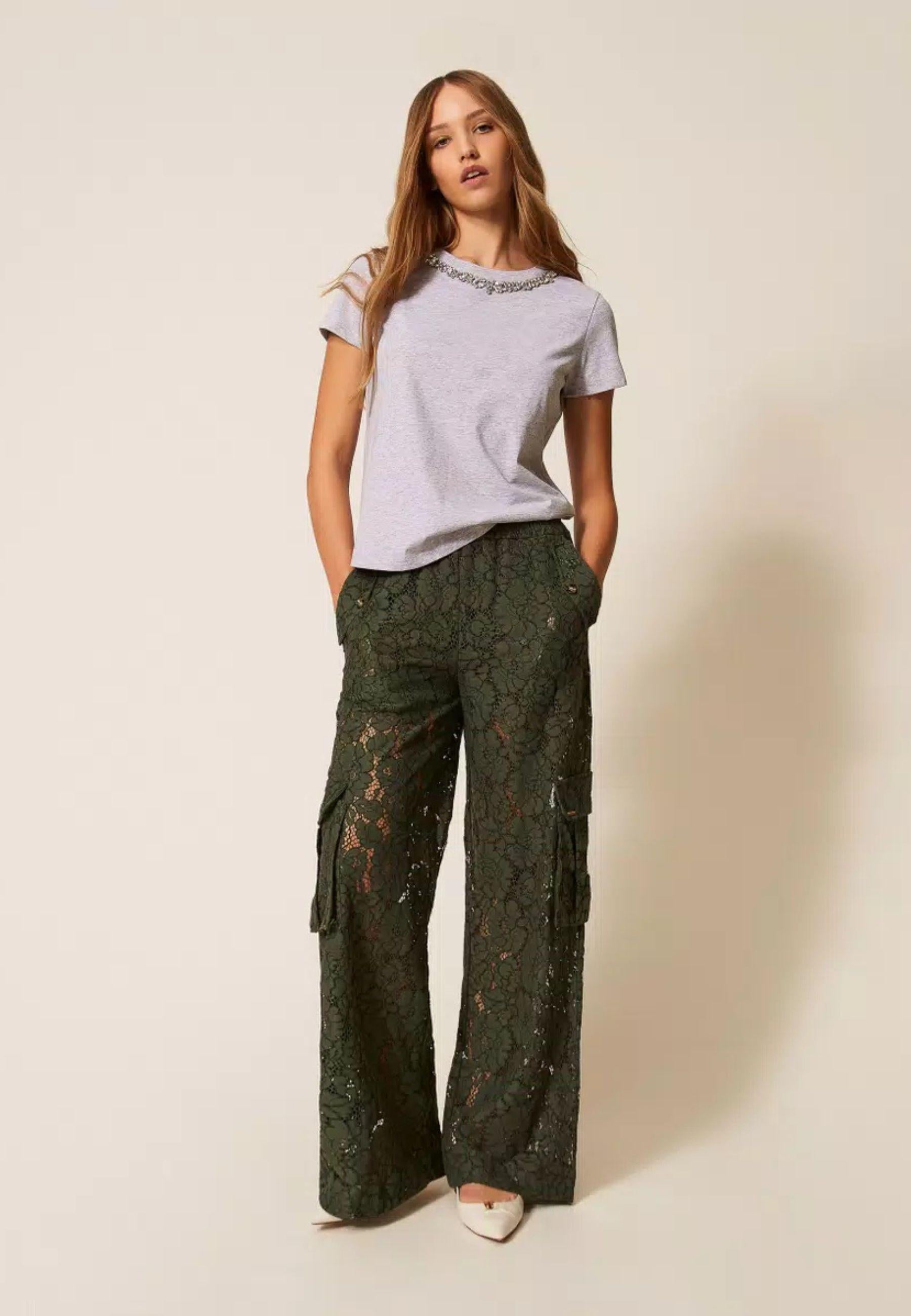 Twinset Milano - Pantaloni cargo in pizzo rébrodé