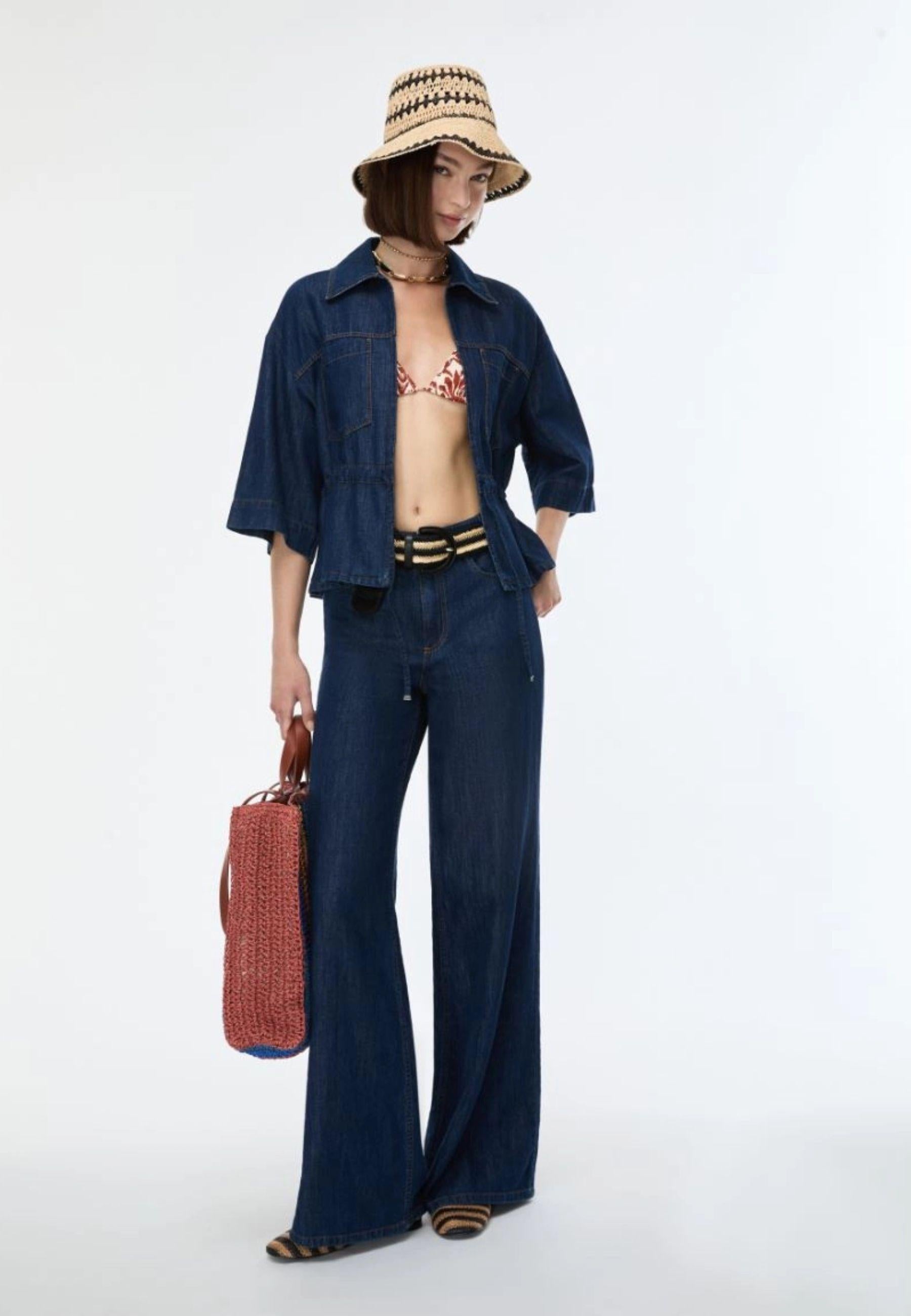 iBlues - Jeans wide leg in denim misto cotone e lino