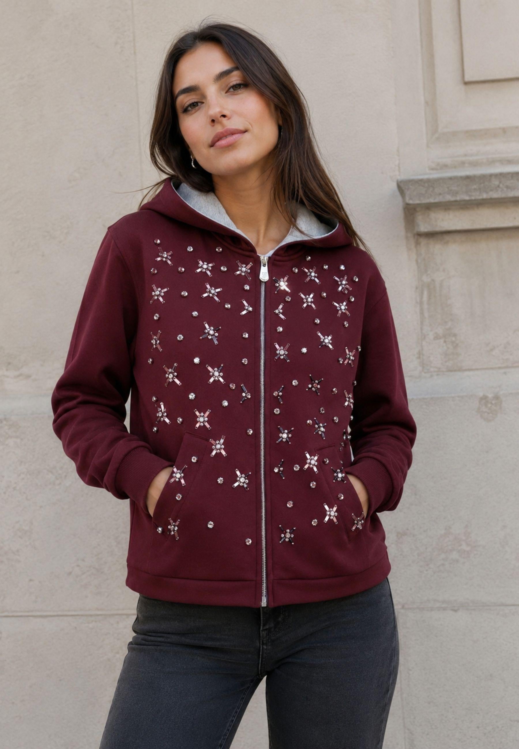 Felpa con cappuccio Pinko in neoprene con applicazioni gioiello