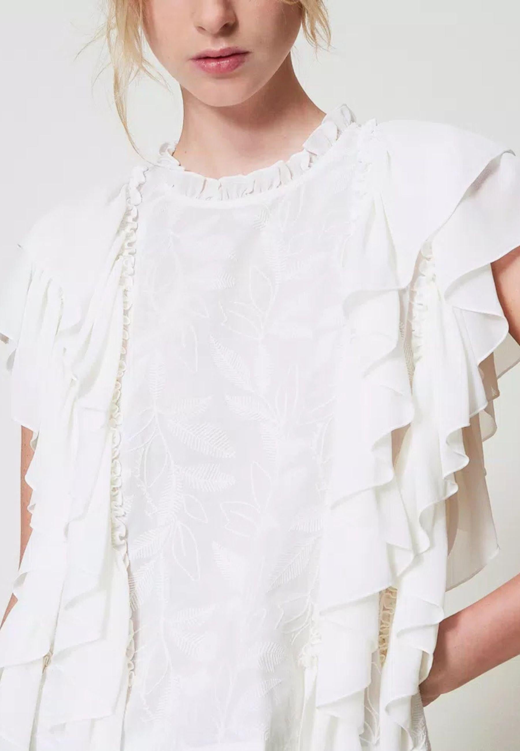 Blusa in mussola con volant e ricamo - Actitude