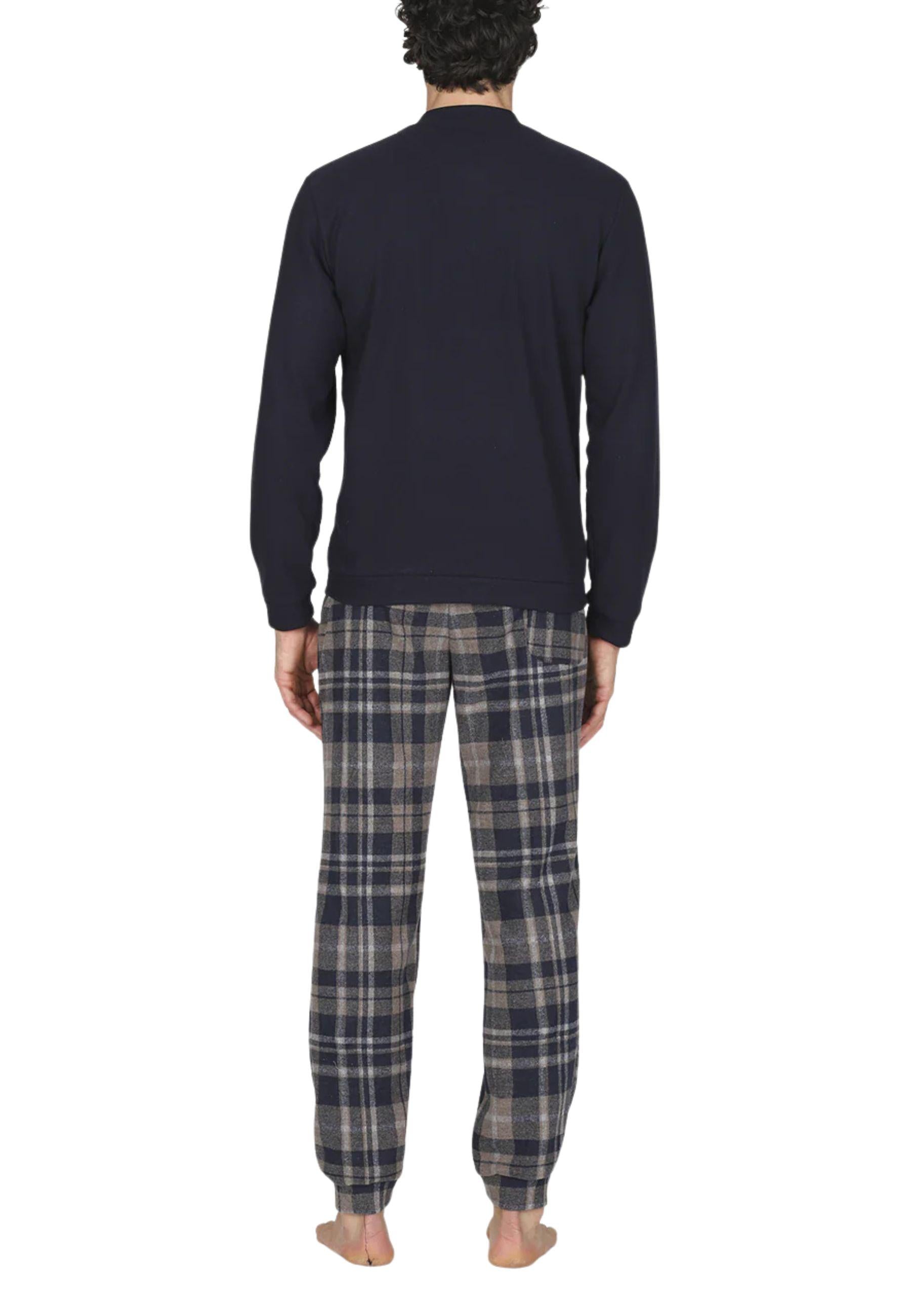 Pigiama serafino tuta, in confortevole jacquard scozzese blu