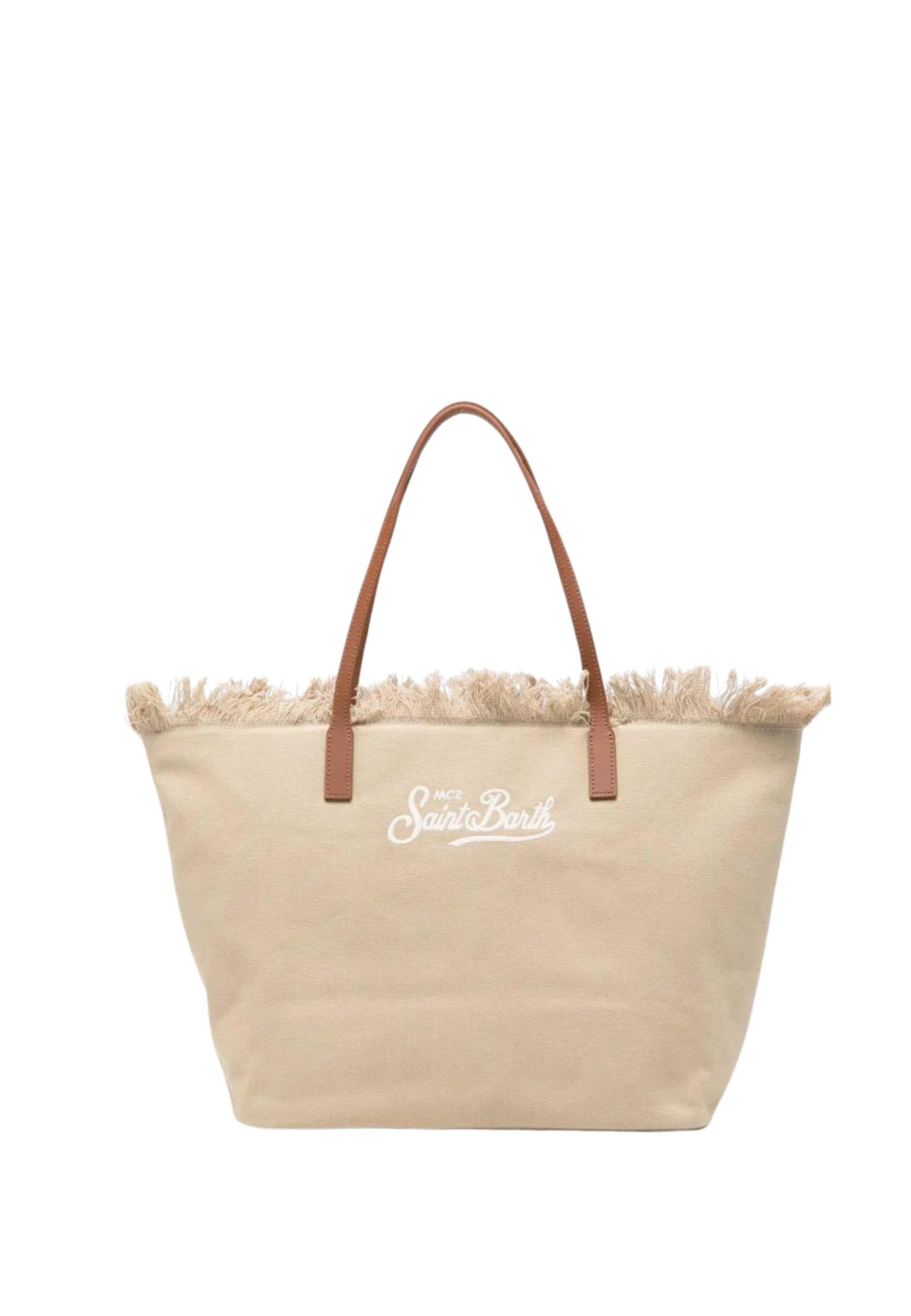 City Bag Fringe in canvas di cotone beige