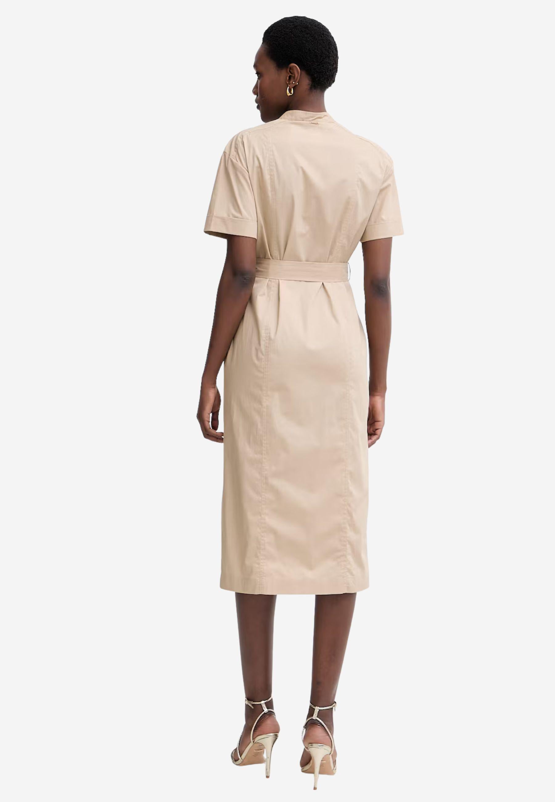 Abito Midi Camicia Beige Twinset in Cotone Stretch con Cintura e Tasche