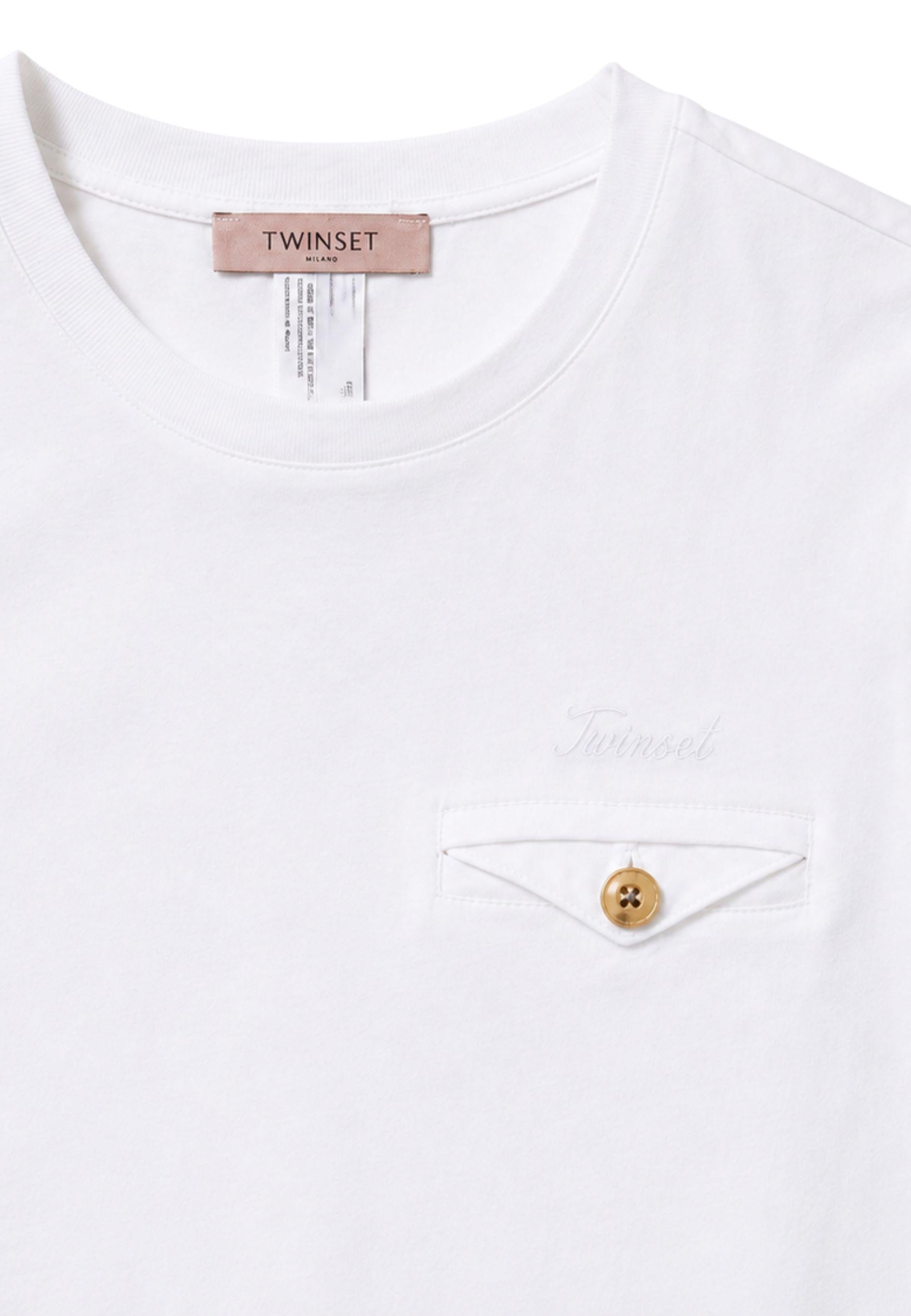 T-shirt con Logo Ricamato e Tasca Decorativa