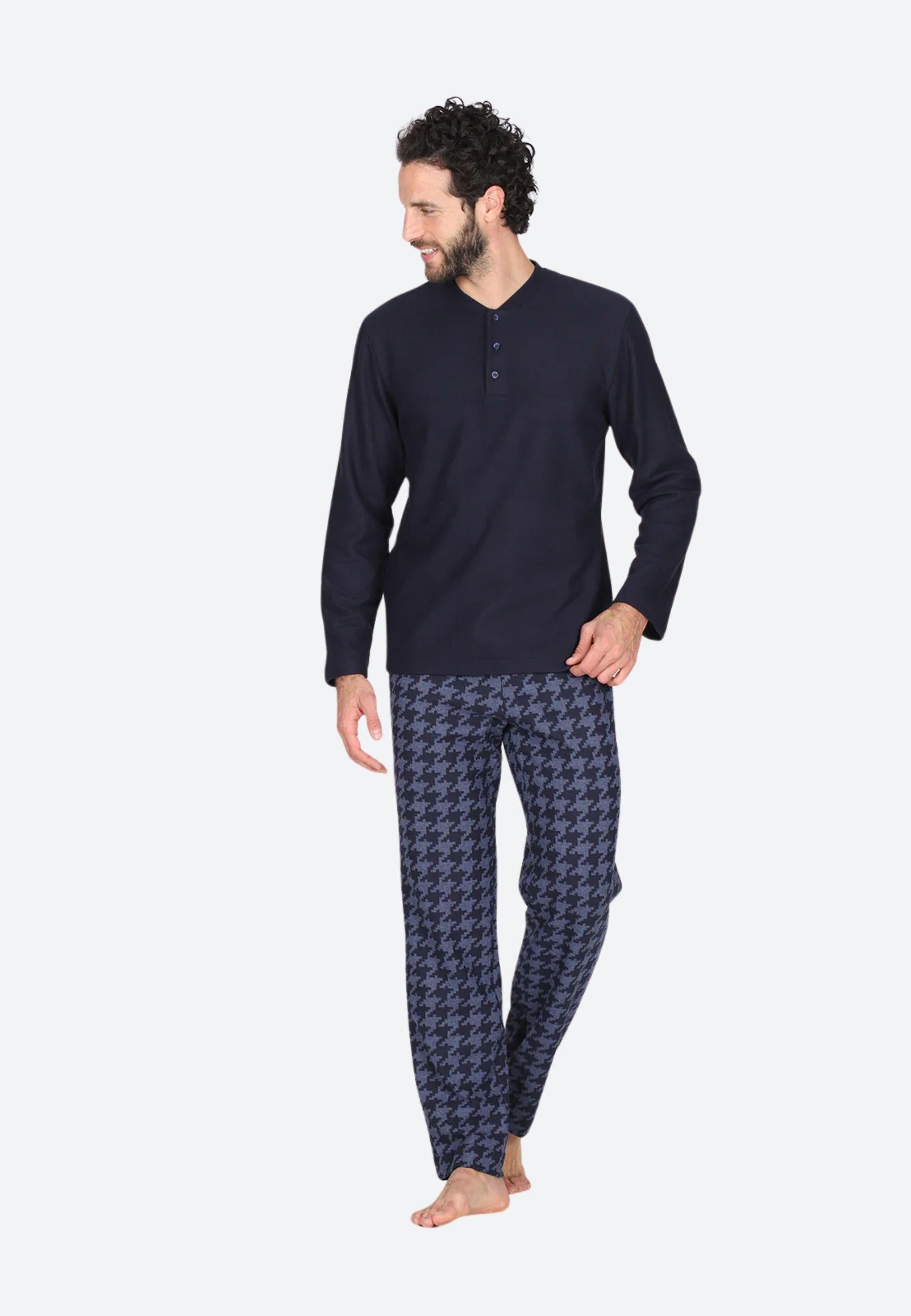 Pigiama senza polsini, in confortevole jacquard pantaloni fantasia pied de poule