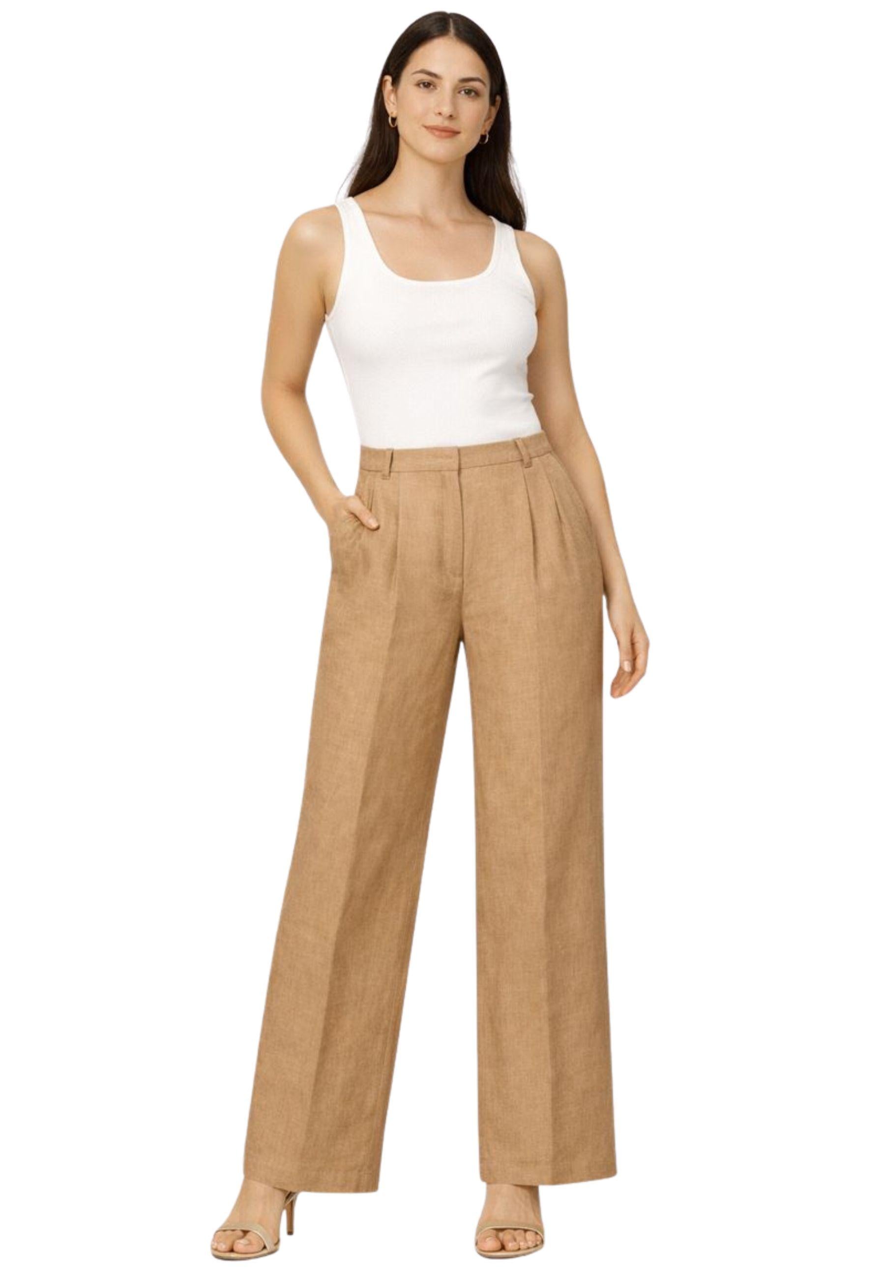 Pantalone ampio in lino a vita alta