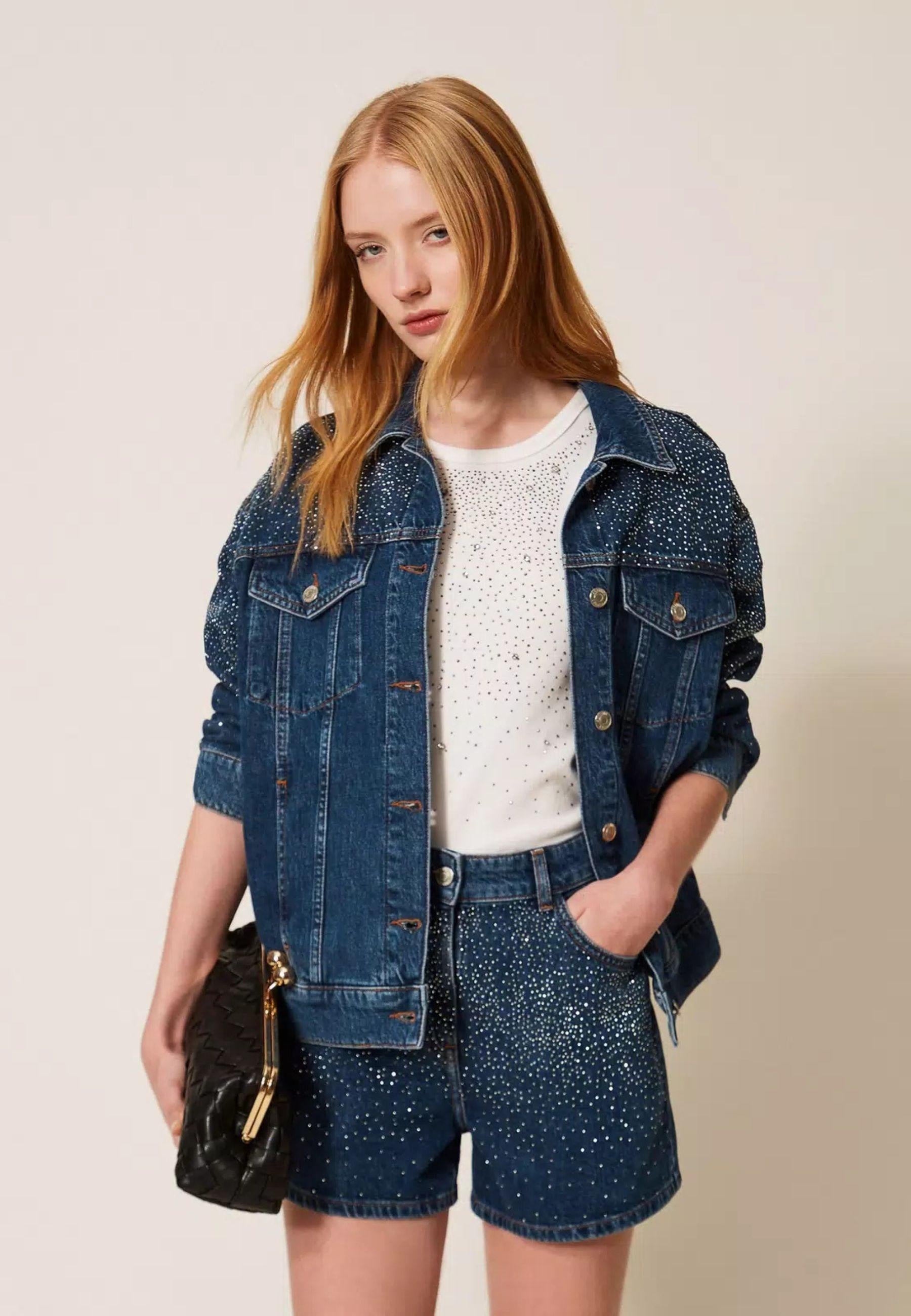 Shorts Denim Actitude con Strass Dégradé Donna