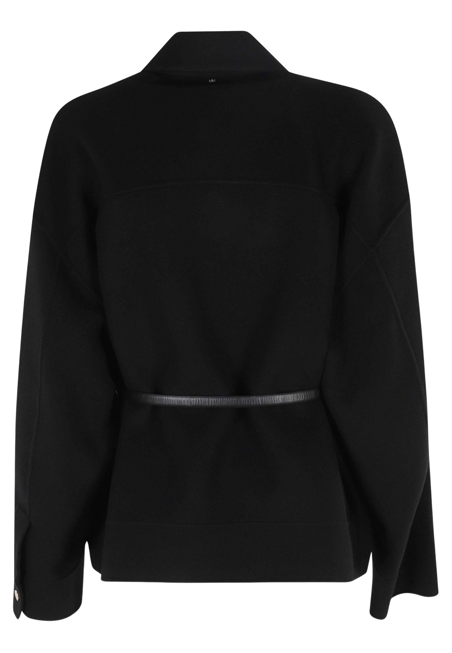 Sportmax Caban in lana vergine con cintura in pelle