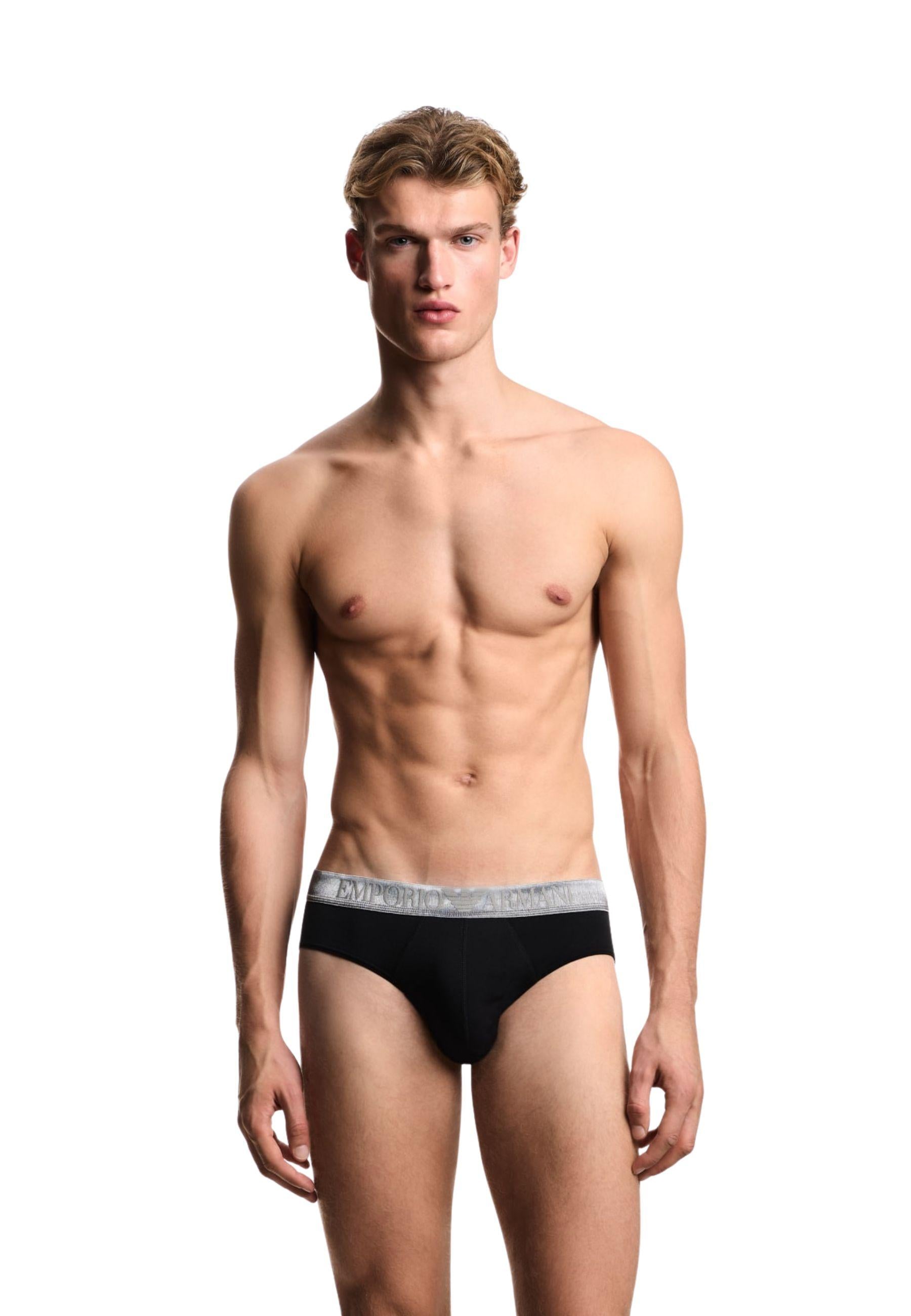 EMPORIO ARMANI - Pack 3 Slip in Jersey Organico Shiny Logoband ASV
