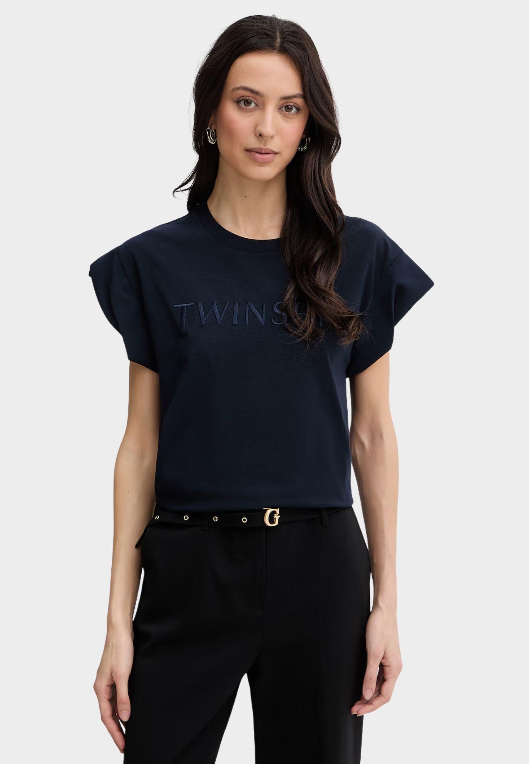 T-shirt Twinset Blu Navy con Logo Ricamato