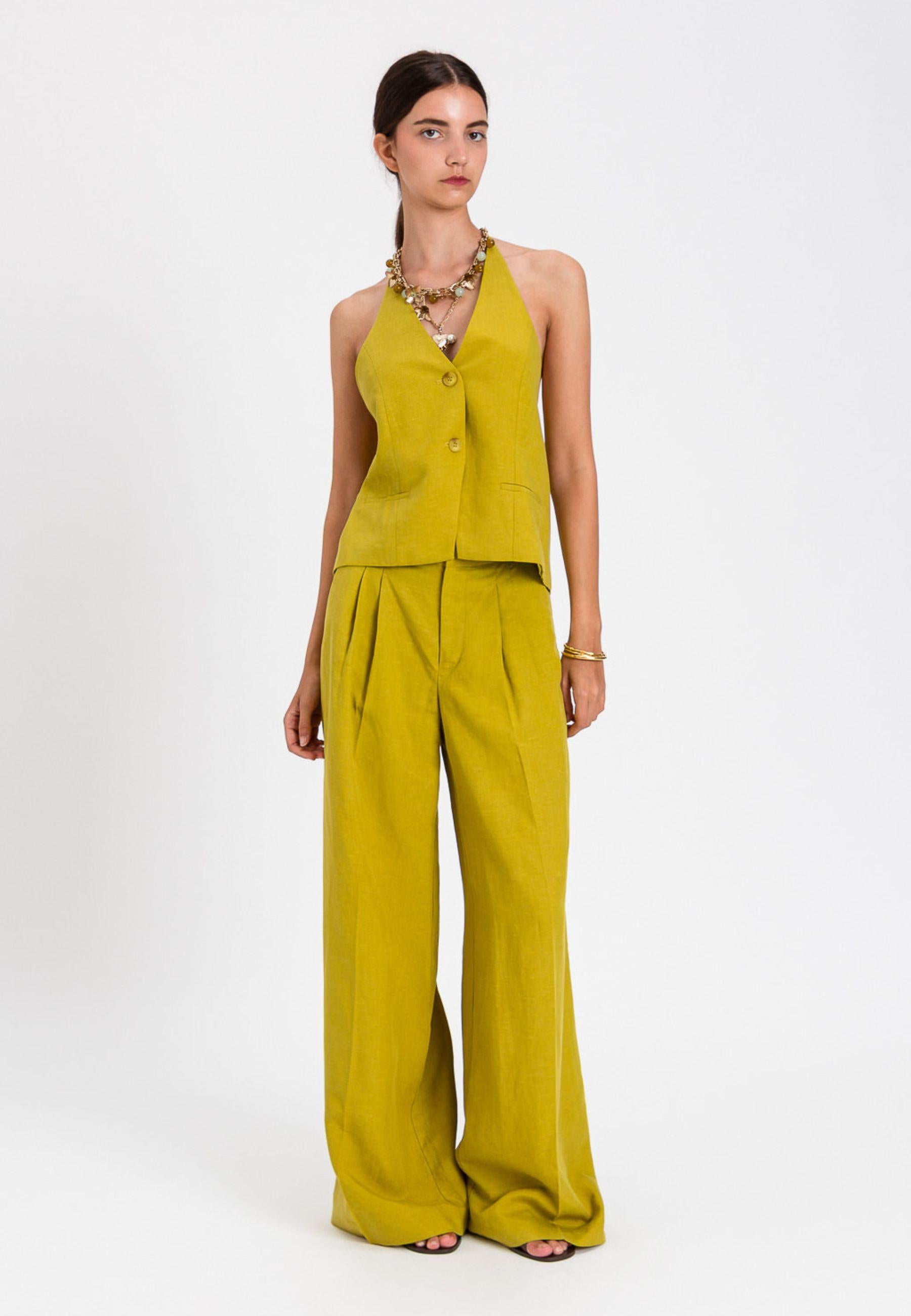 Pantaloni ampi in misto lino e lyocell