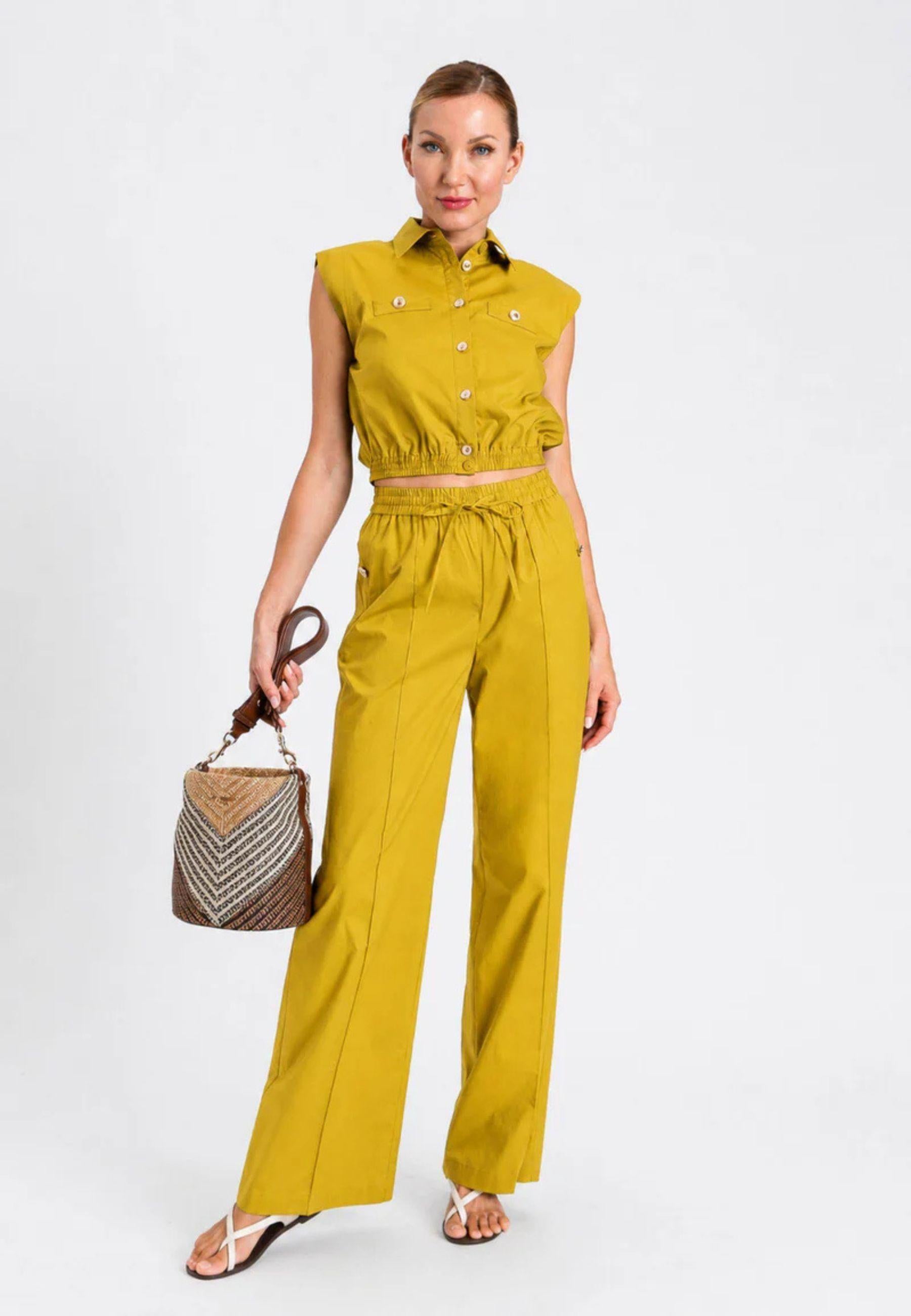 Pantalone wide leg in cotone stretch