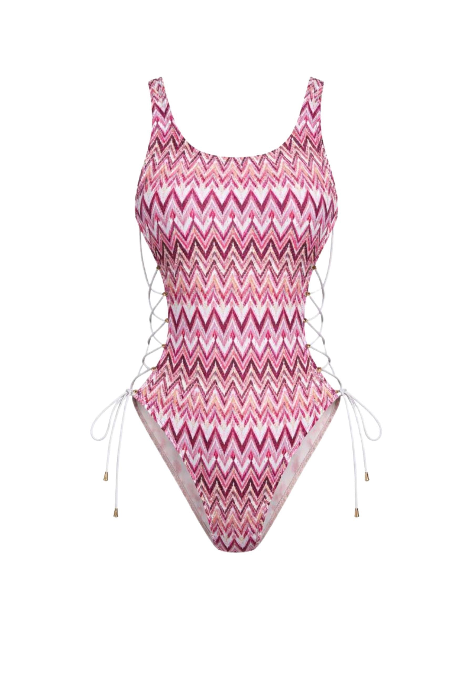 Costume intero in lycra stampata con laccetti laterali