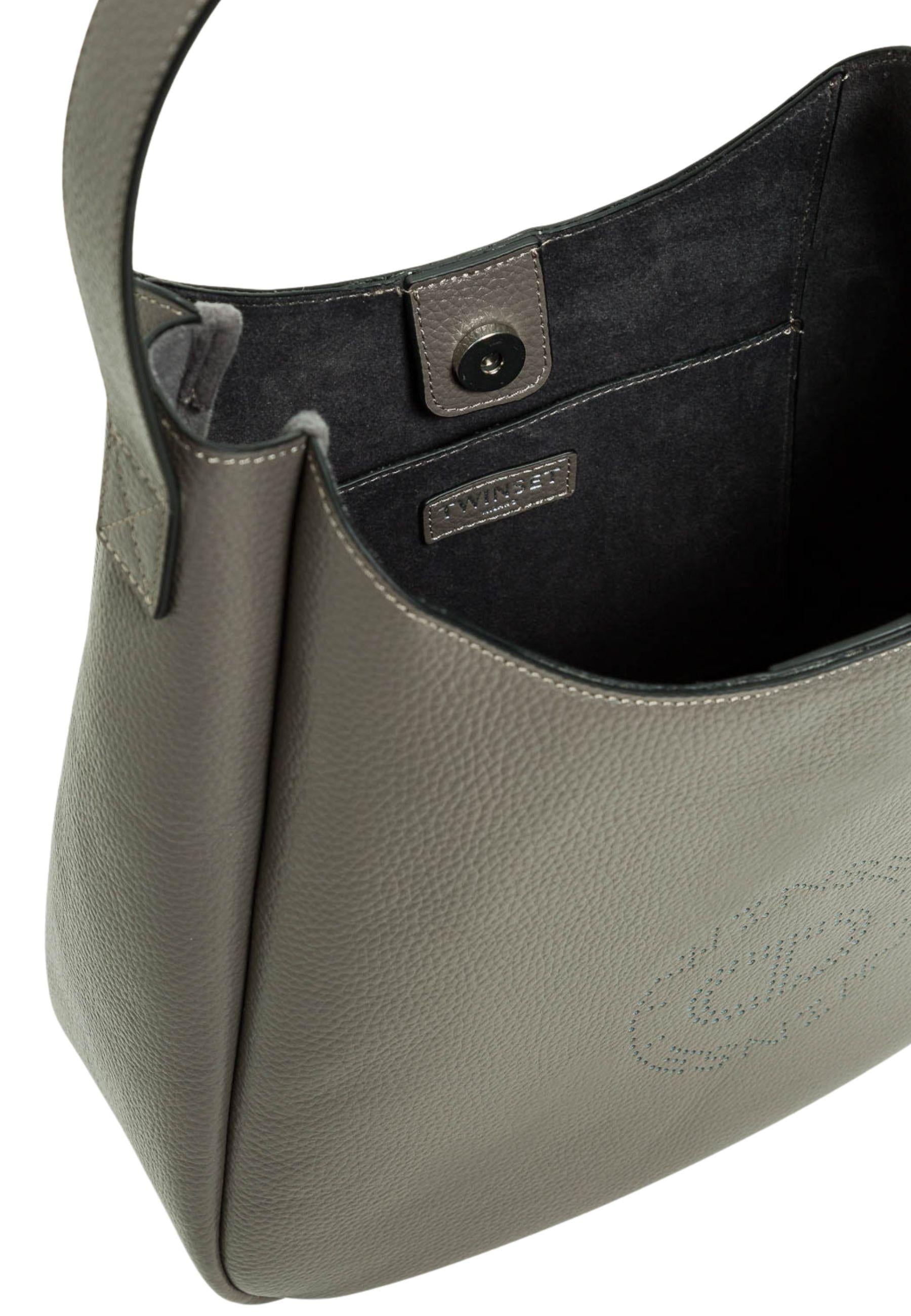 Borsa hobo in pelle martellata con logo Twinset