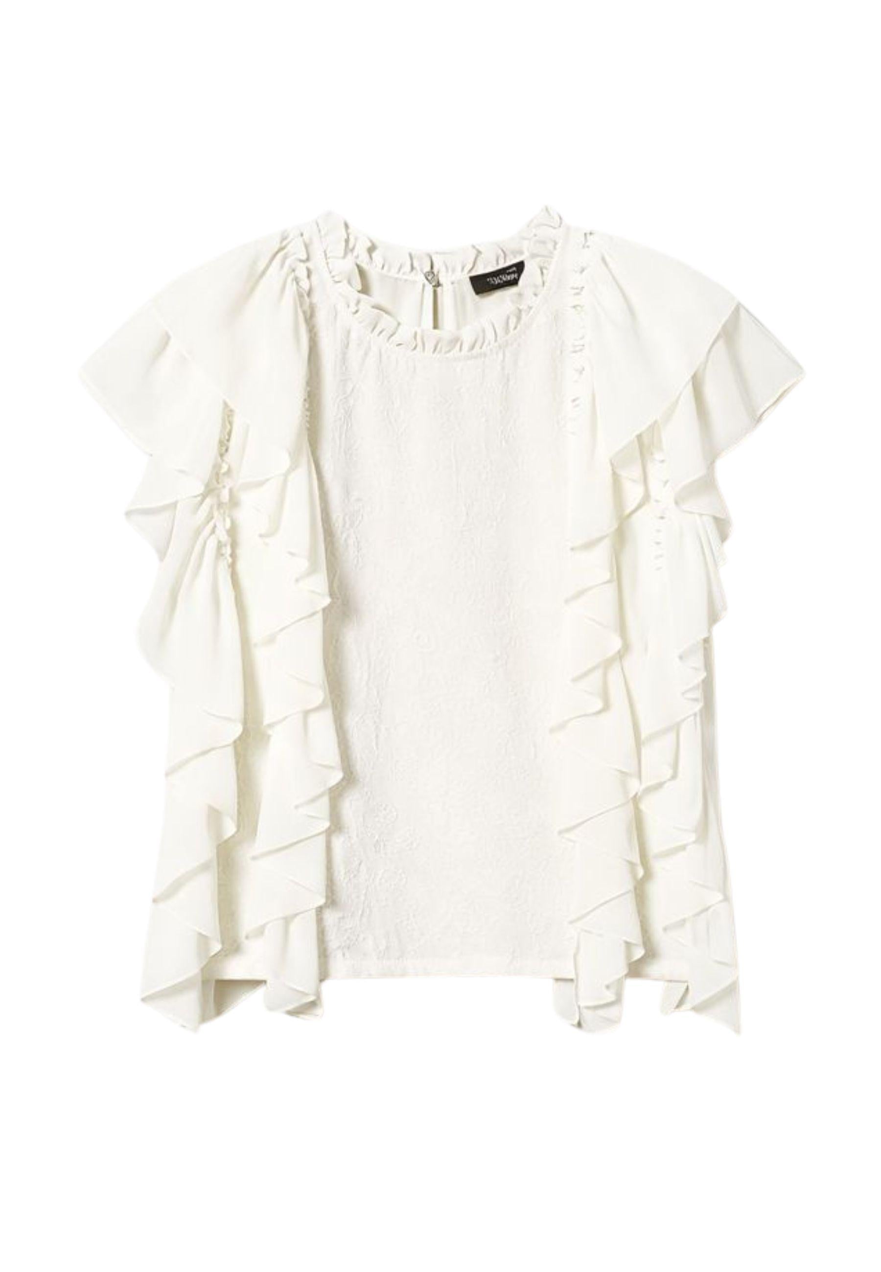 Blusa in mussola con volant e ricamo - Actitude