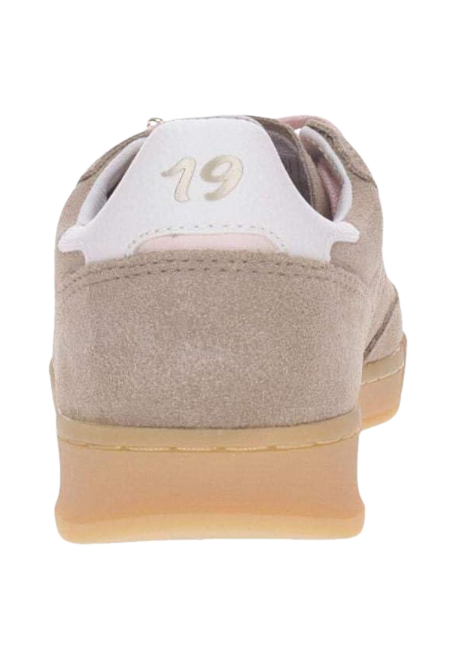 SUN68 - Sneakers donna in suede beige con lacci rosa