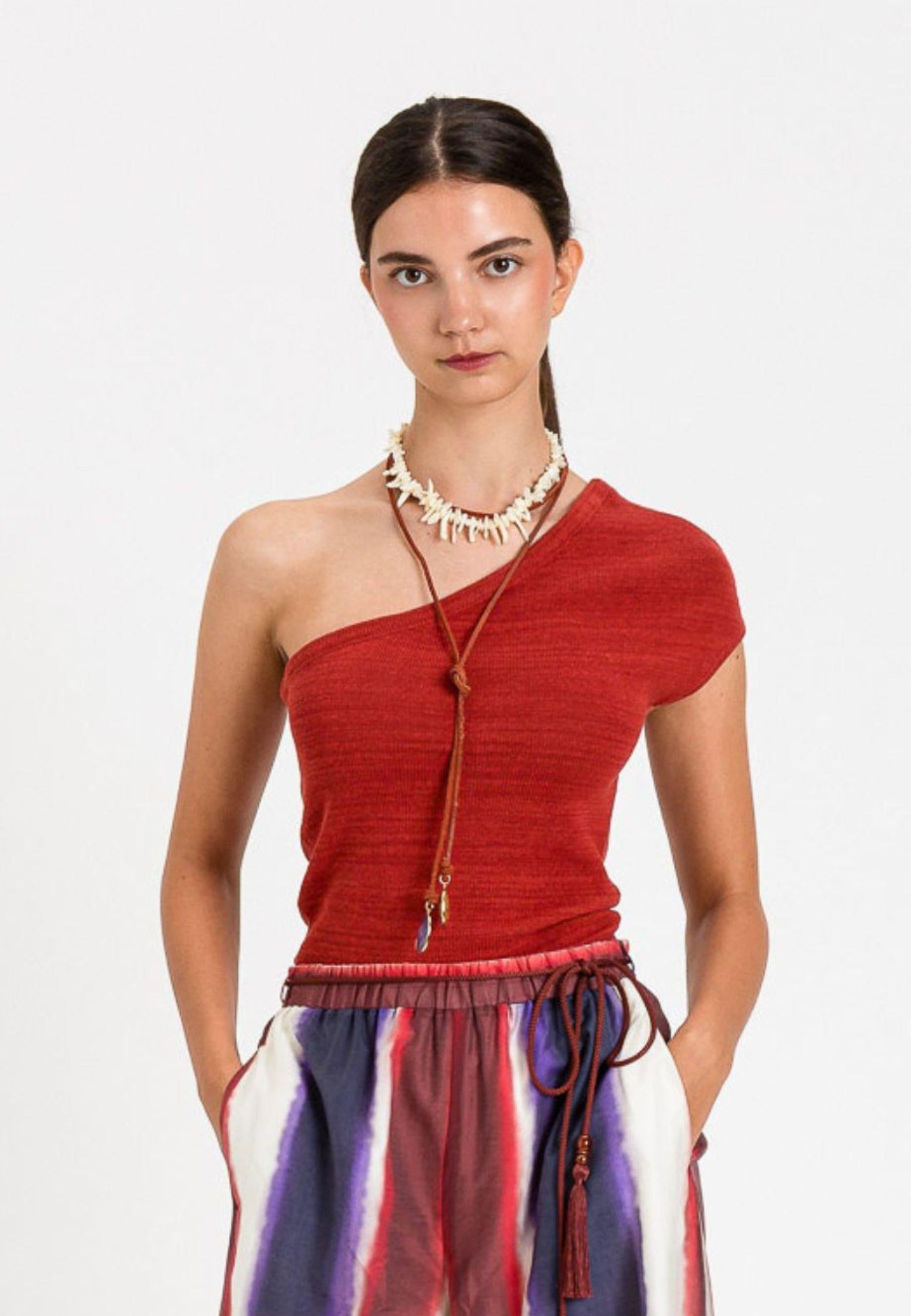 Twinset Top Monospalla in Maglia - Rosso Mattone