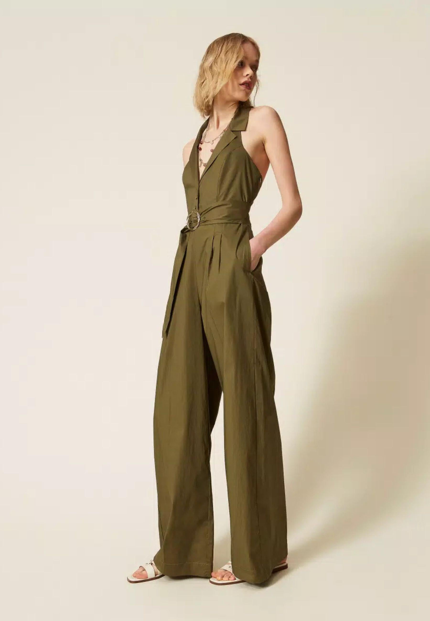 Tuta in popeline di cotone stretch con cintura - Twinset