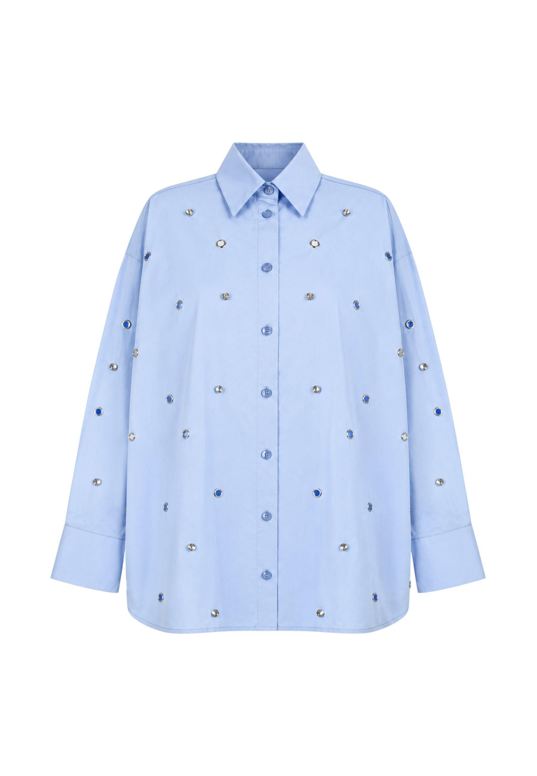Camicia Oversize in Cotone con Applicazioni Gioiello