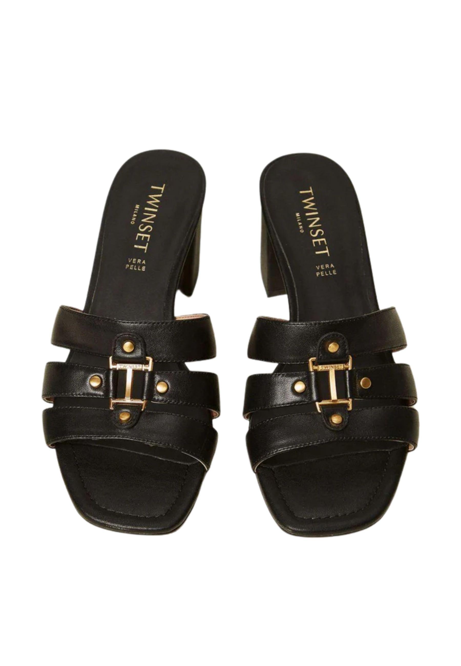 Sandali mules in pelle con logo