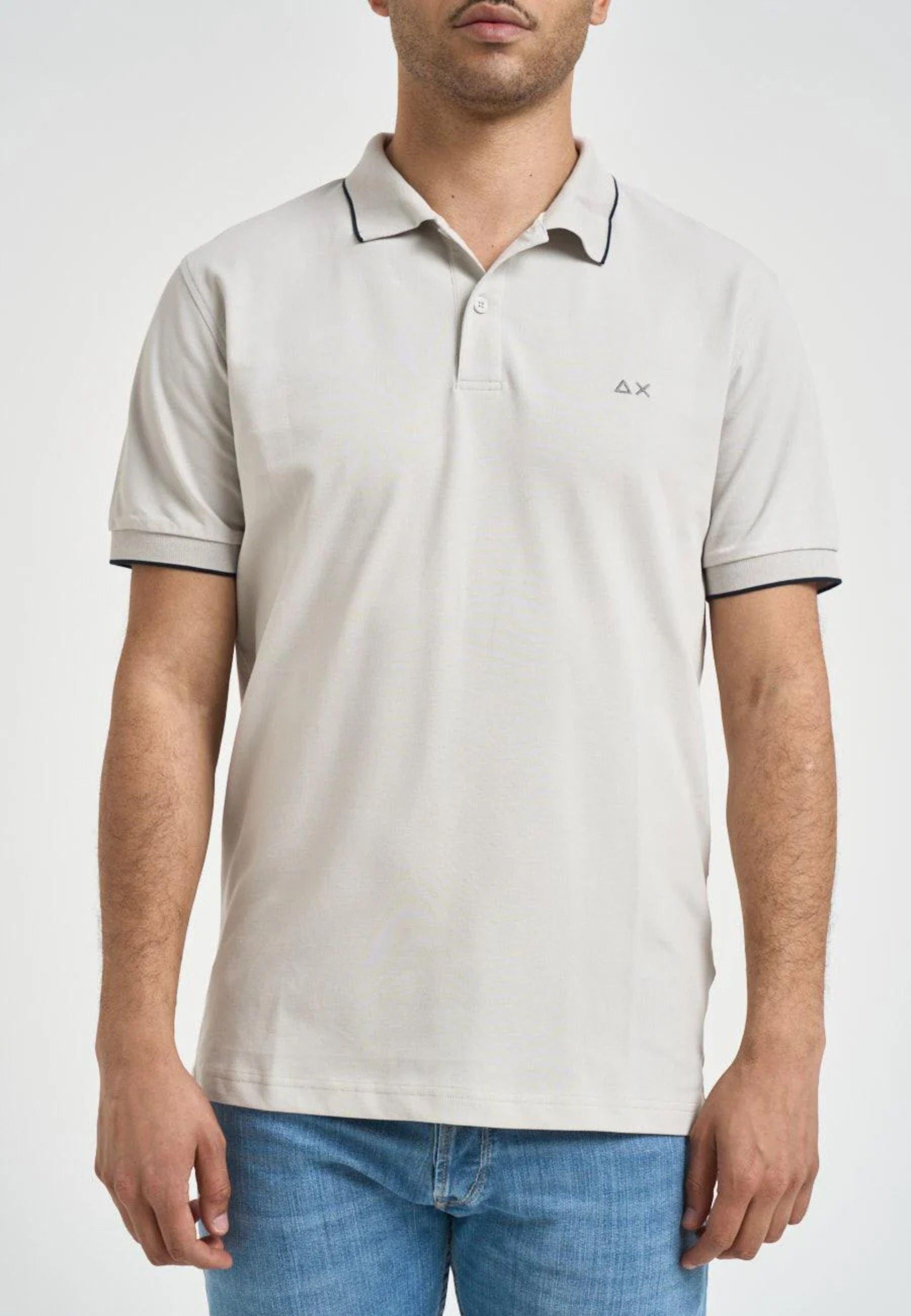 Polo con dettagli a contrasto in cotone grigio chiaro
