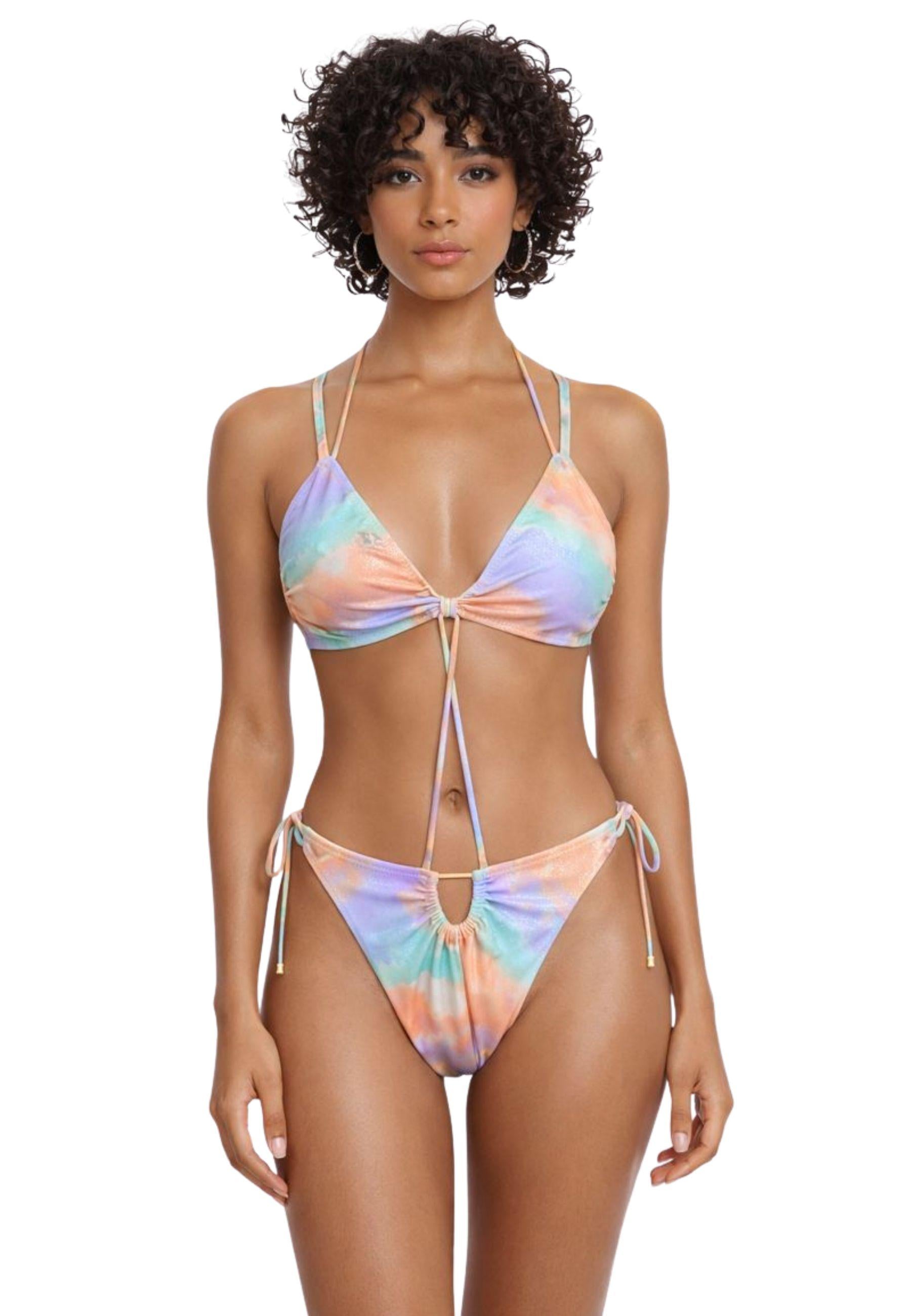 Bikini in microfibra stampa watercolor multicolor brinata