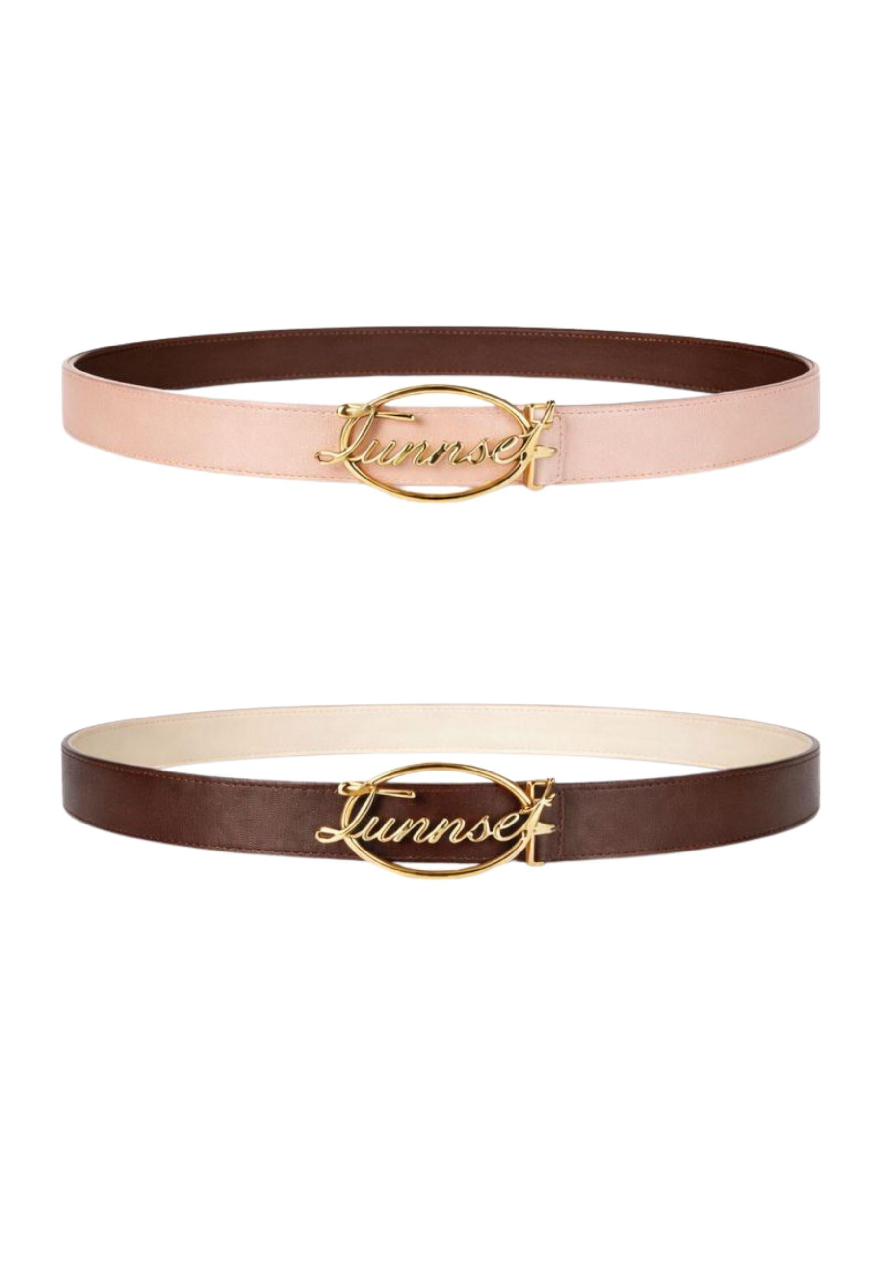 Cintura double face Twinset in pelle - Rosa / Marrone