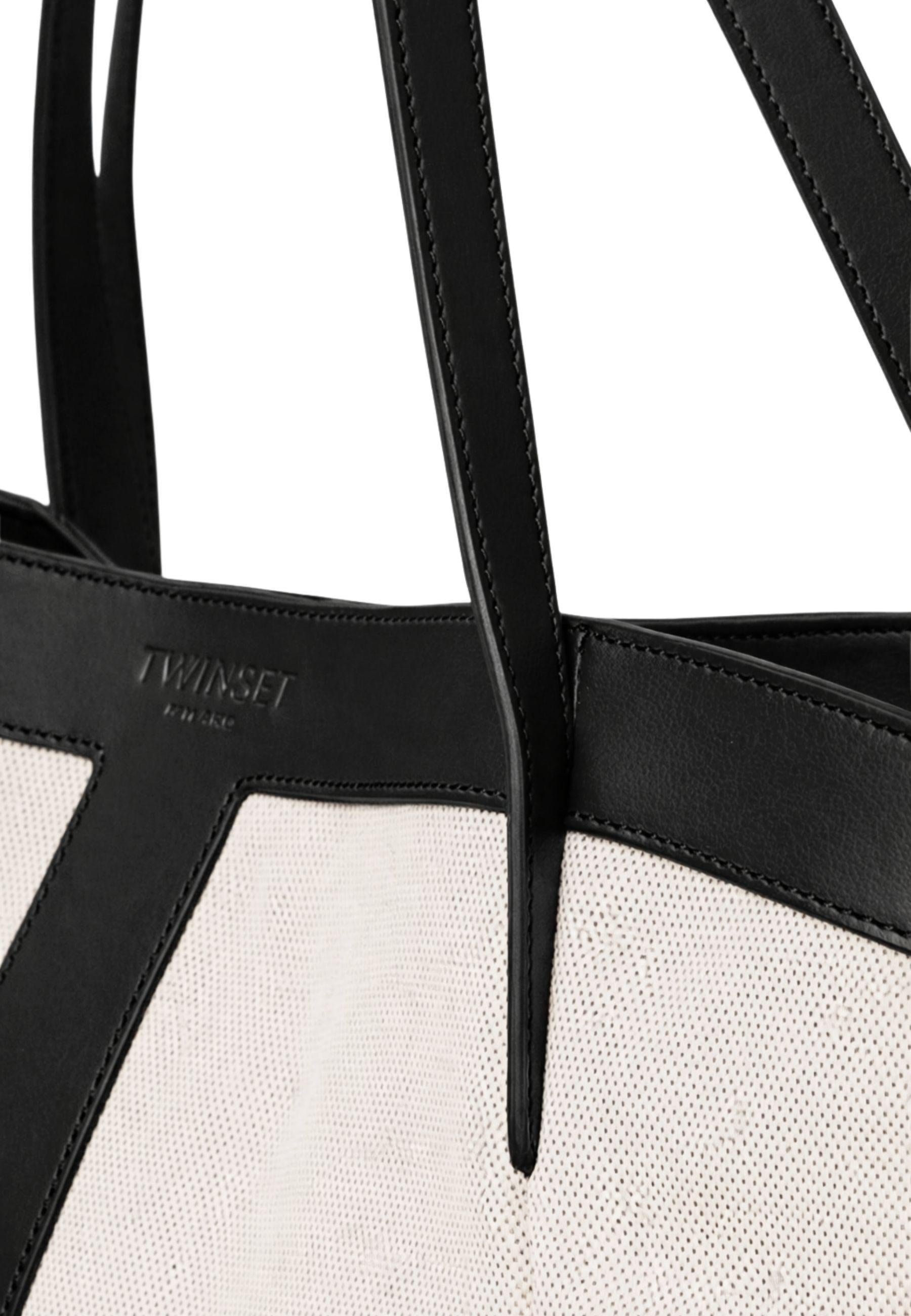 Borsa shopper in canvas e pelle