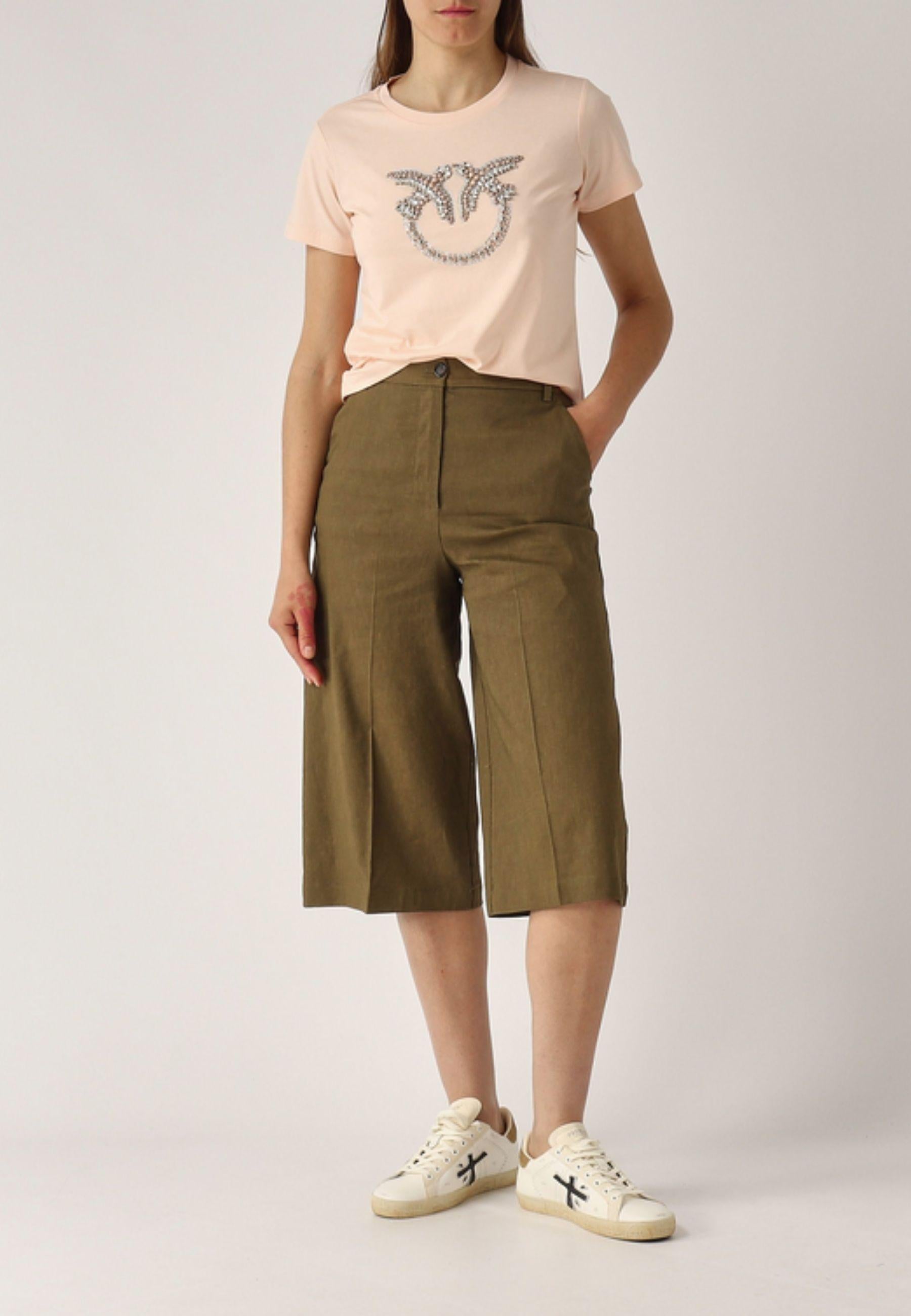 PINKO - Bermuda Donna Raccontami in Misto Lino Stretch | Oliva