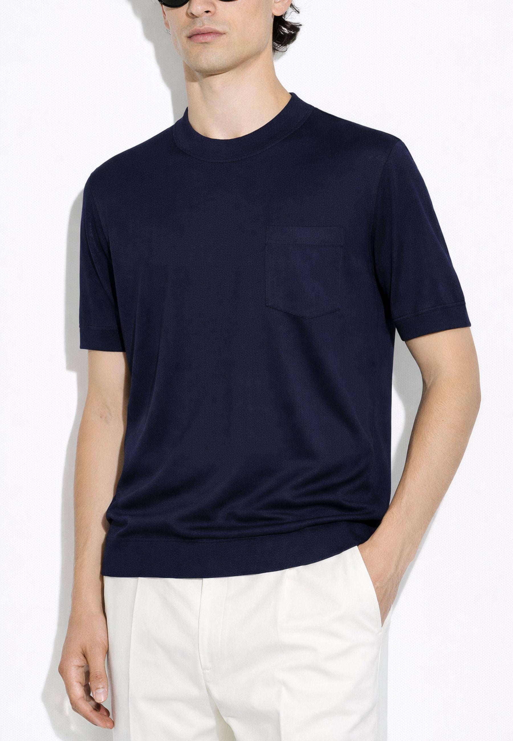 Paolo Pecora - T-shirt in pura seta blu navy