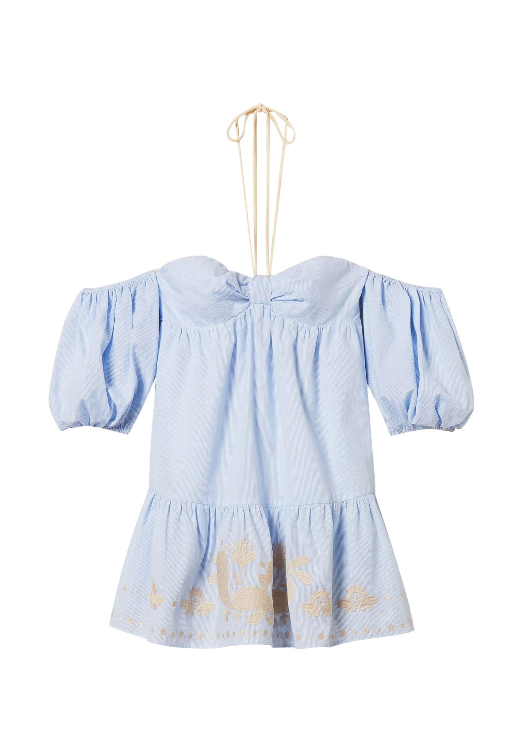 Abito corto off-shoulder a righe con ricamo - Actitude
