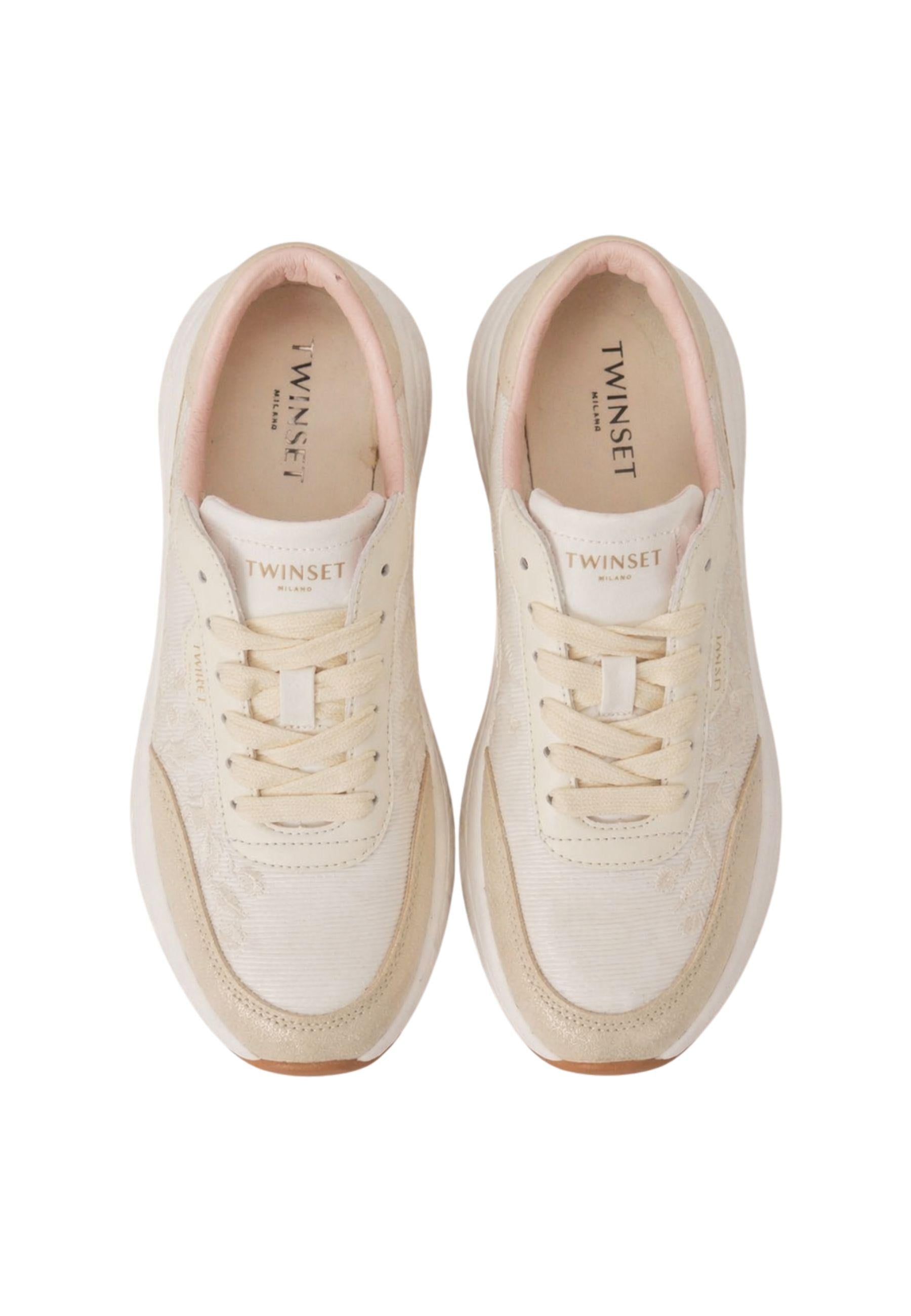 Sneakers Twinset in tessuto con ricamo floreale