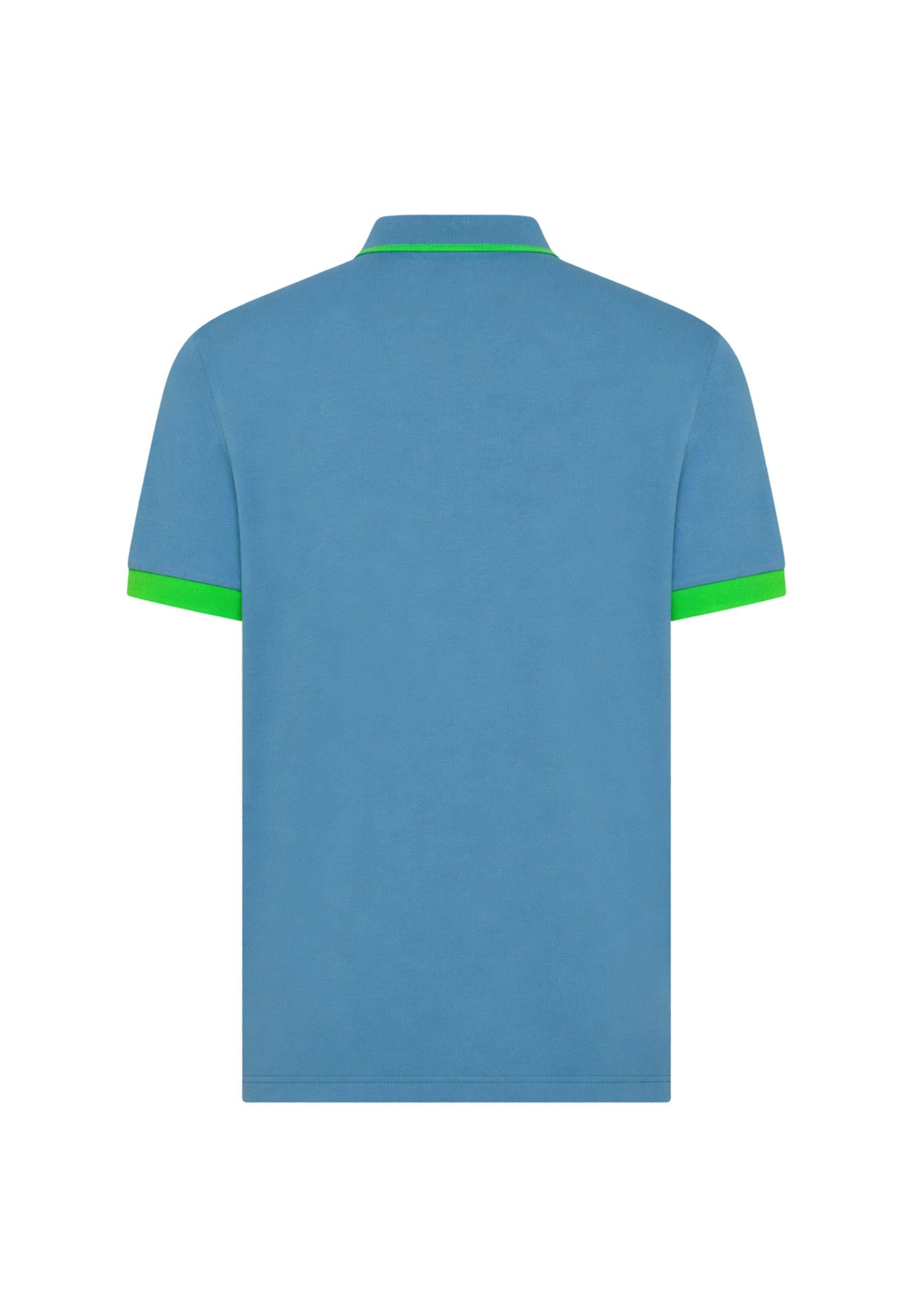 Polo in cotone blu avio con bordi fluo a contrasto