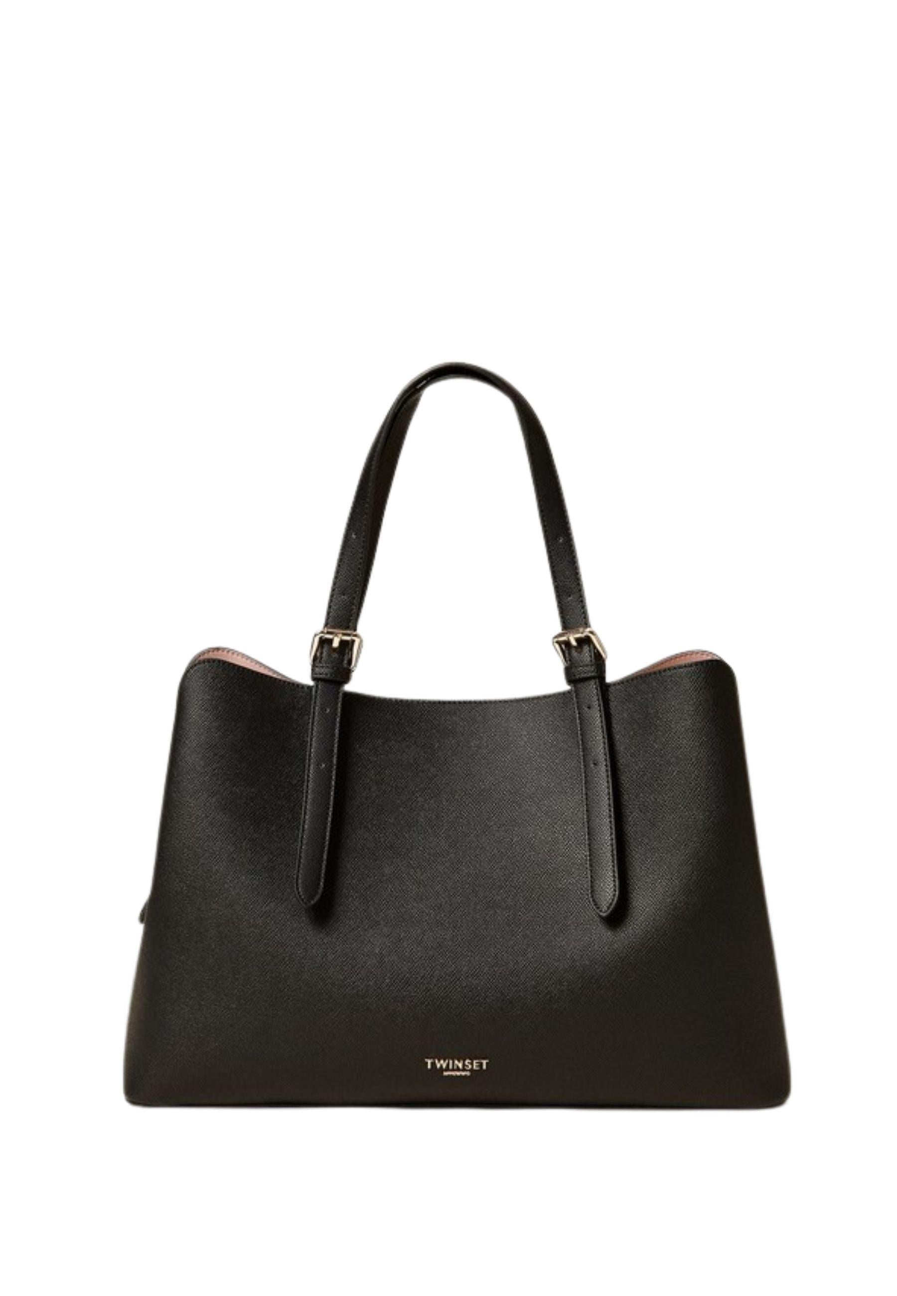 Borsa Tote Bicolor Effetto Pelle Martellata con Fibbie Regolabili