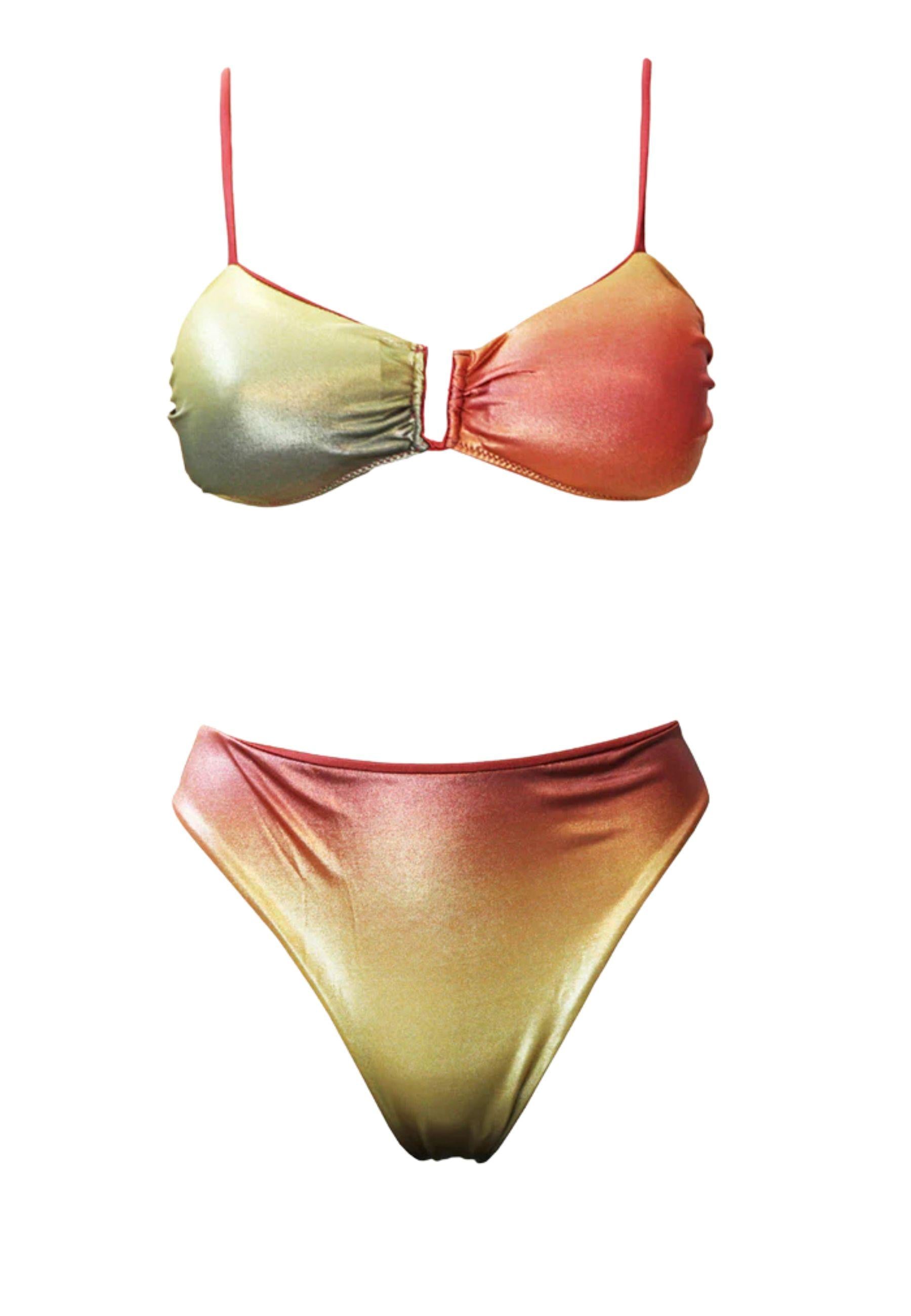 Bikini in lycra placcata effetto sfumato