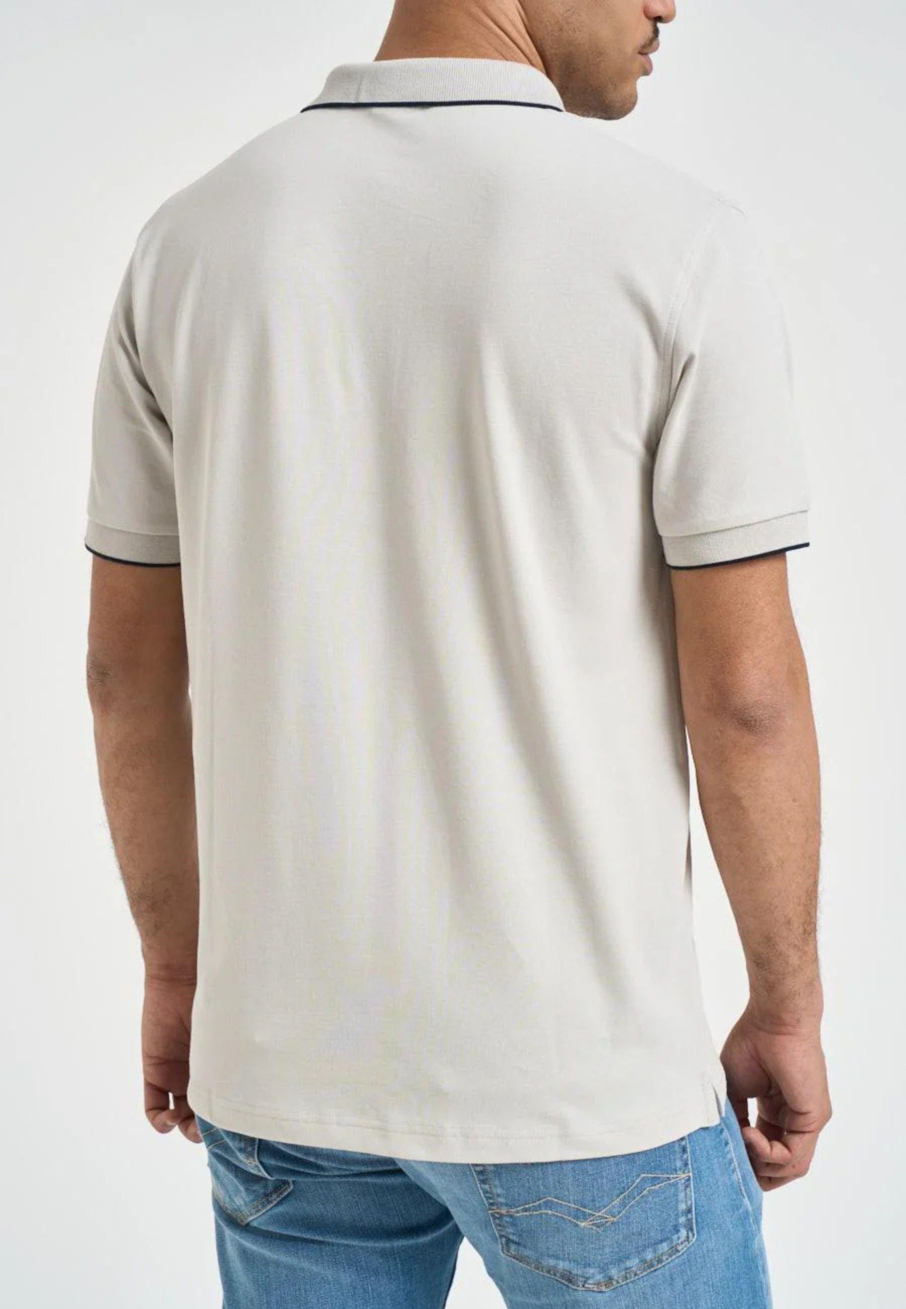 Polo con dettagli a contrasto in cotone grigio chiaro