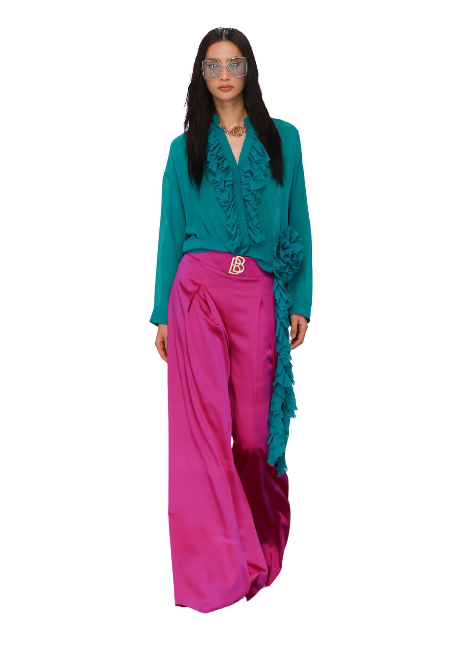 Pantalone in raso elegante over con logo metallico dorato - Babylon