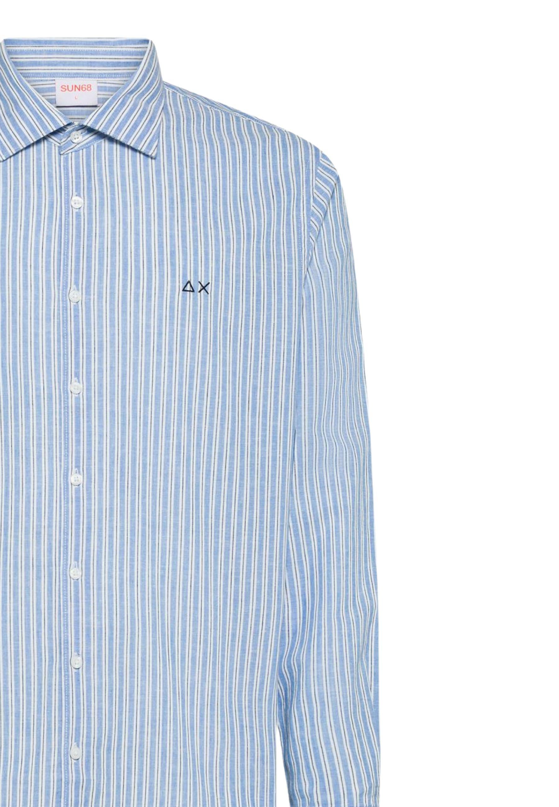 Camicia in lino a righe azzurro/bianco