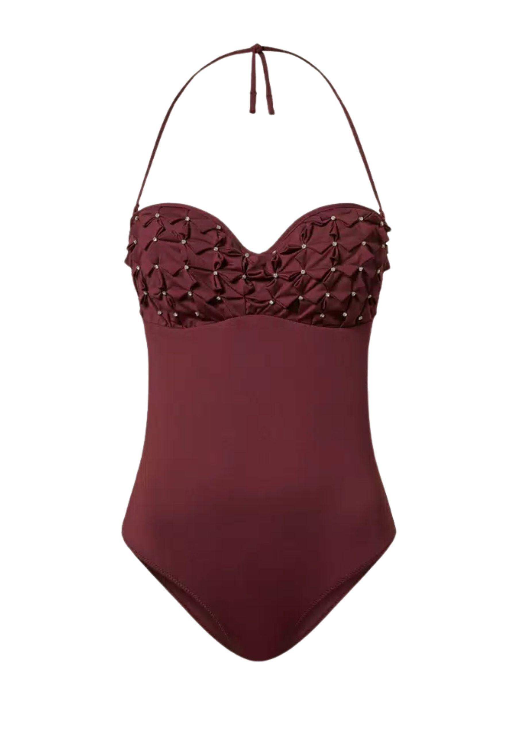 Twinset Costume Intero Origami con Strass Bordeaux