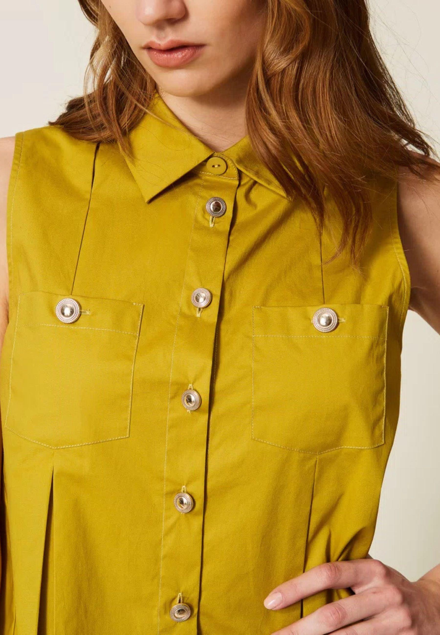 Camicia in popeline di cotone stretch con tasche