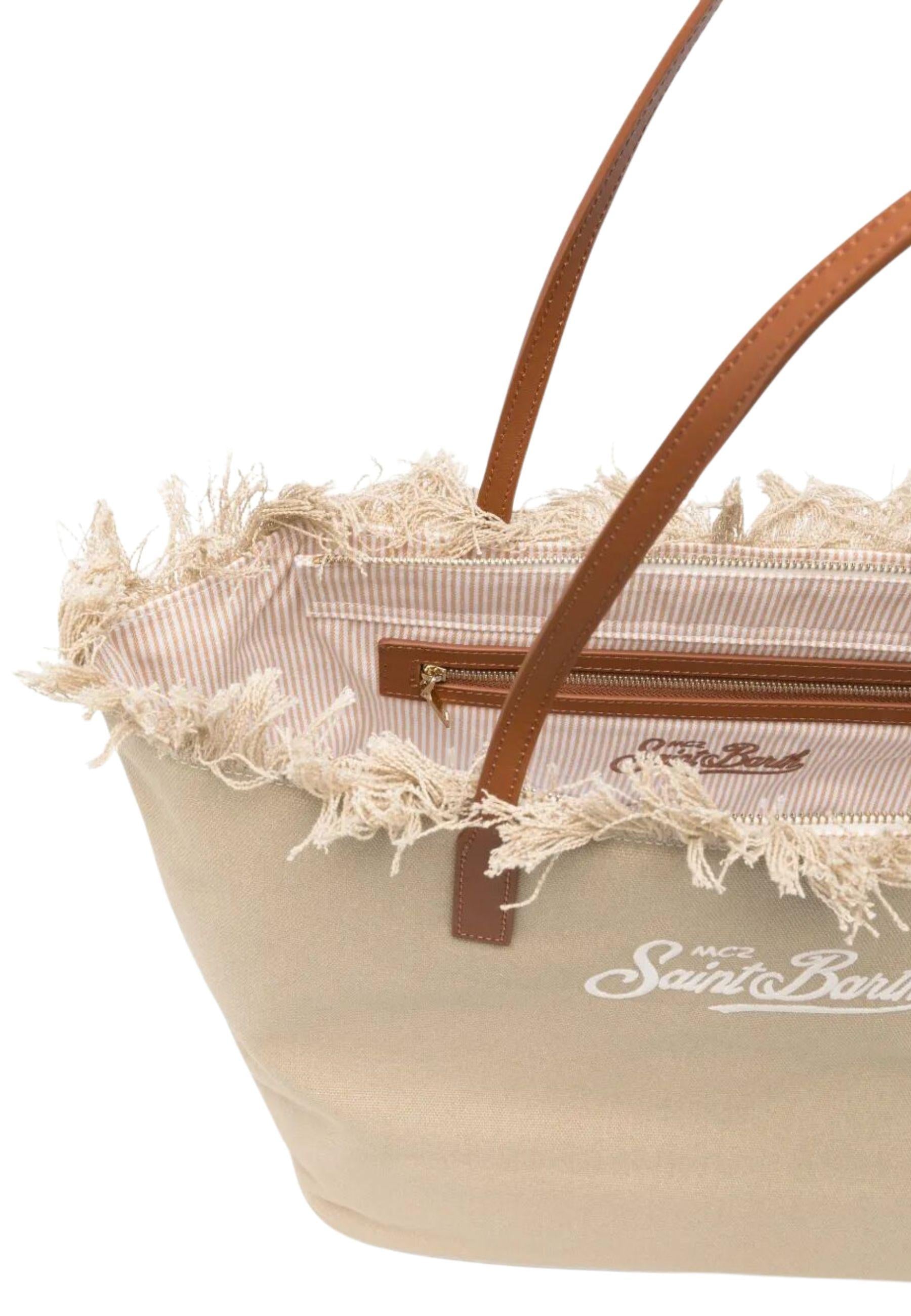 City Bag Fringe in canvas di cotone beige