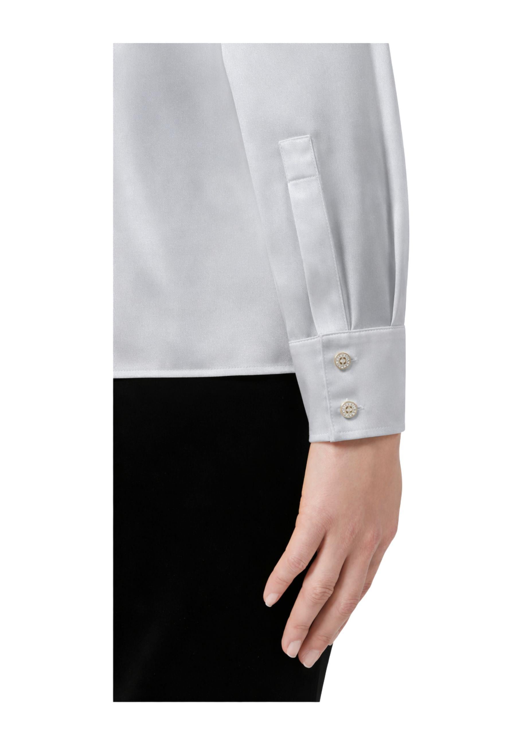 Blusa in raso di seta stretch con fiocco - Grigio perla